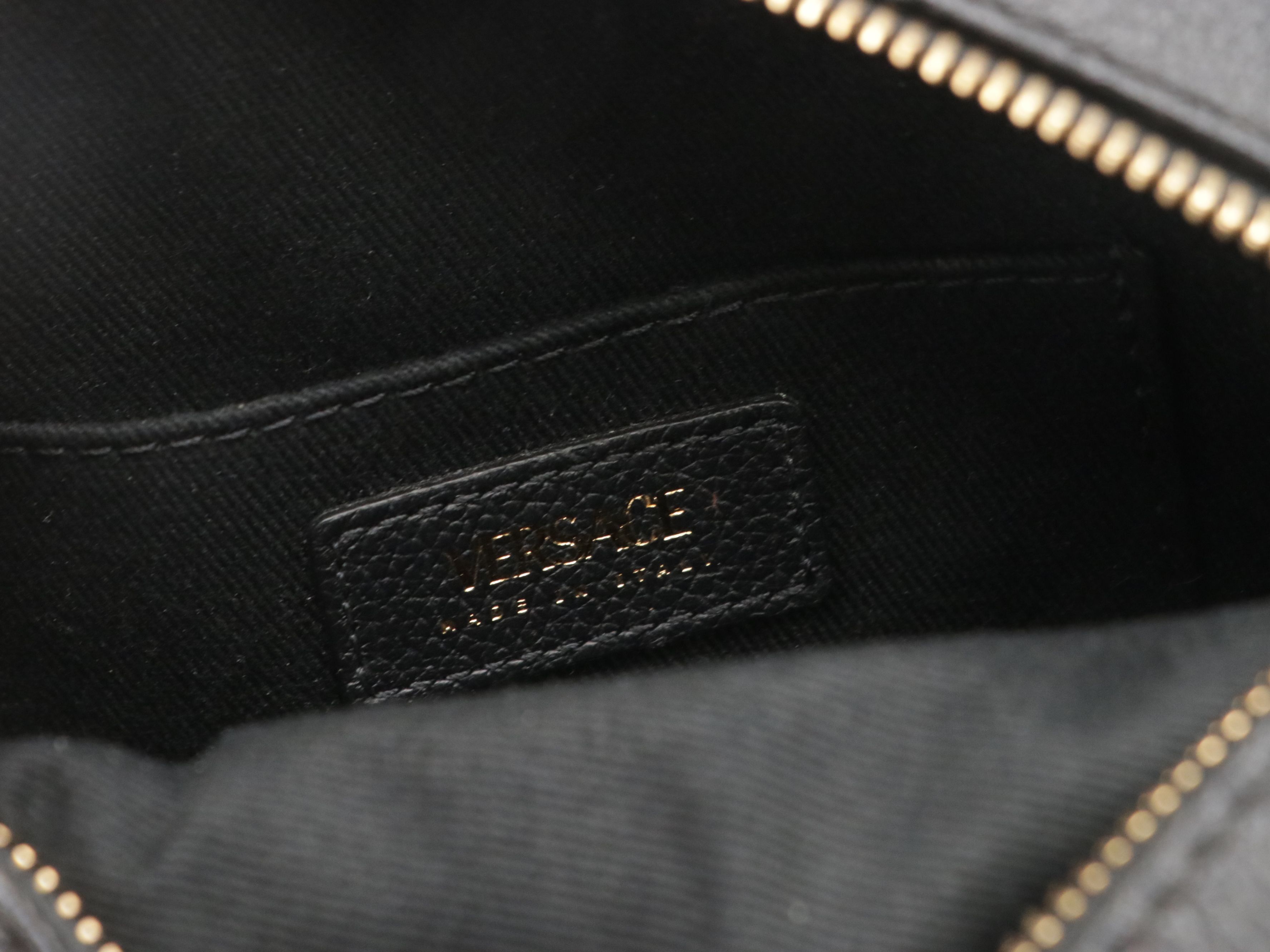 Versace Black Calfskin Grain Leather Crossbody Bag with Medusa Head