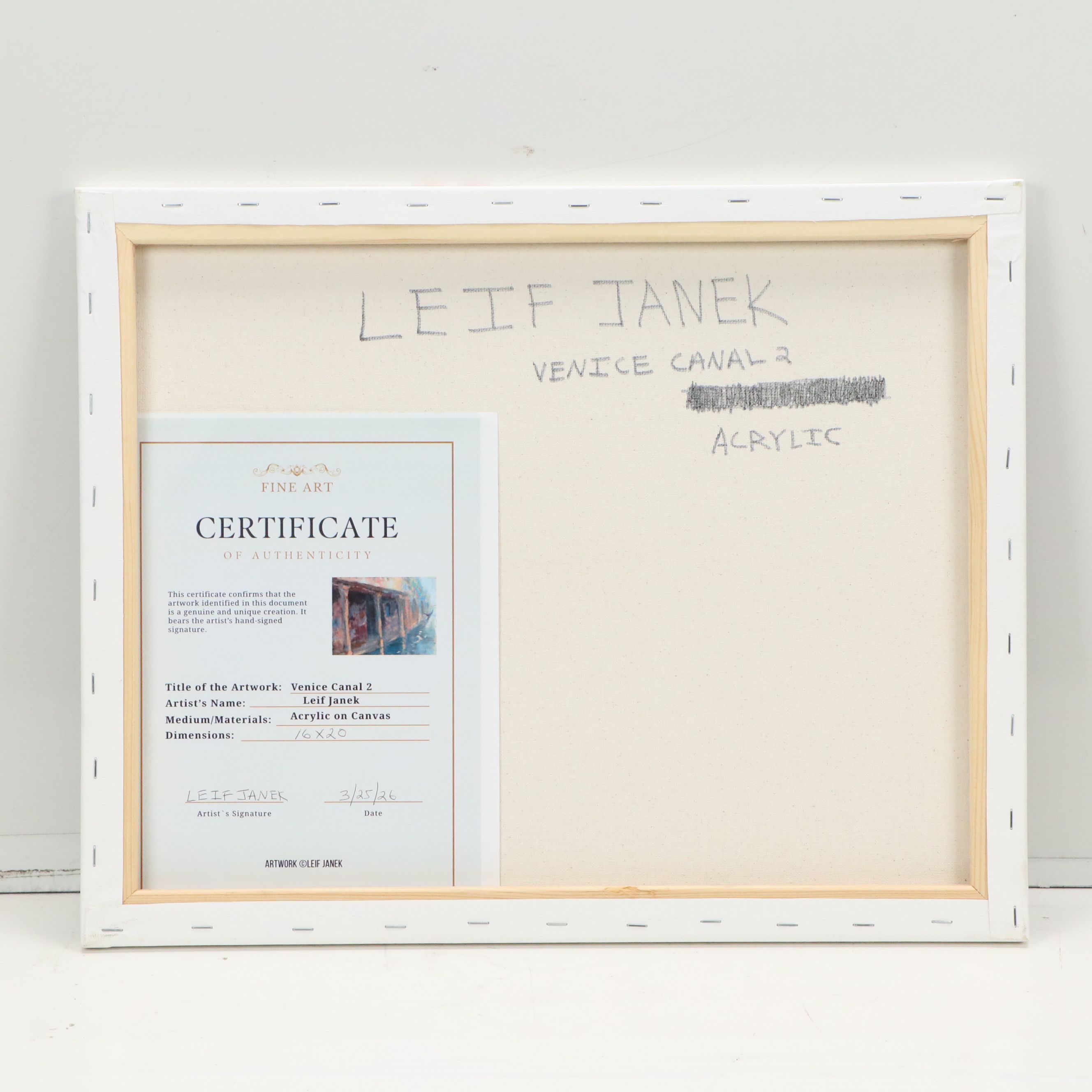 Leif Janek Acrylic Painting "Venice Canal 2," 2026