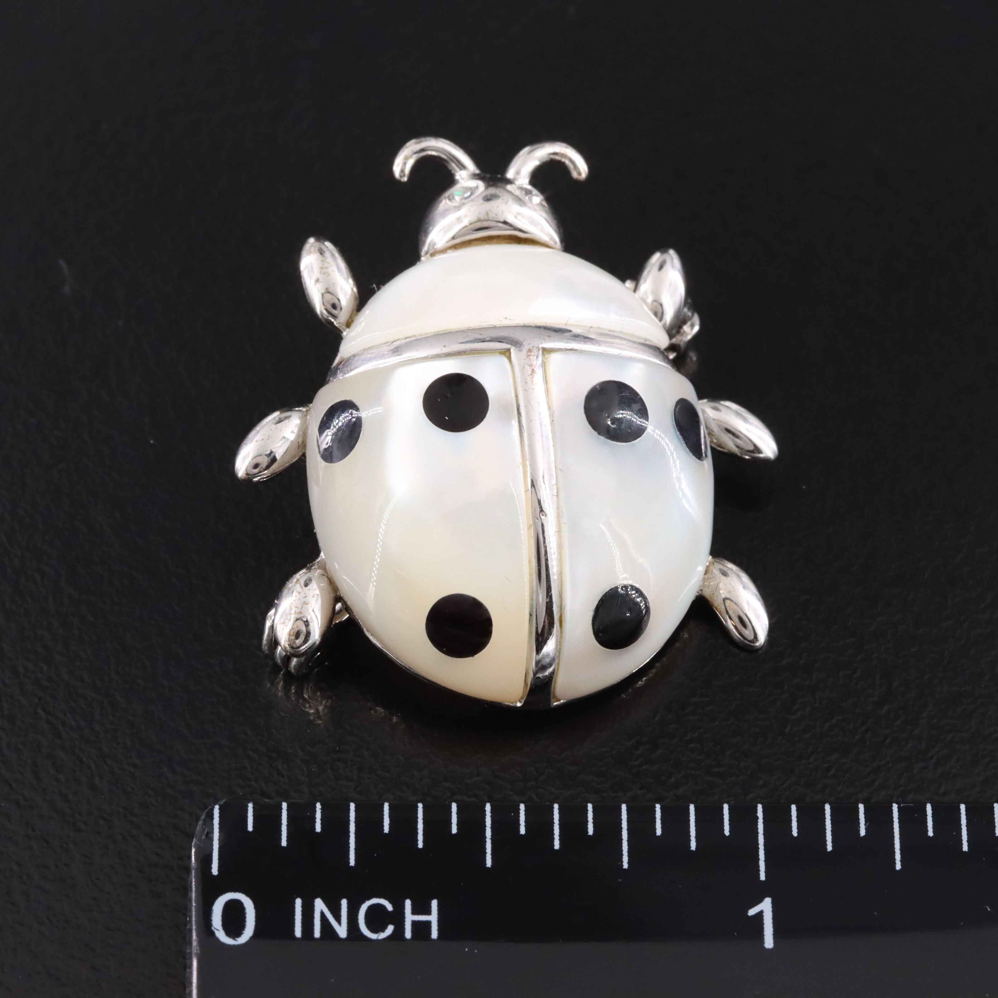 Sterling Mother of Pearl, CZ, and Enamel Ladybug Enhancer Brooch
