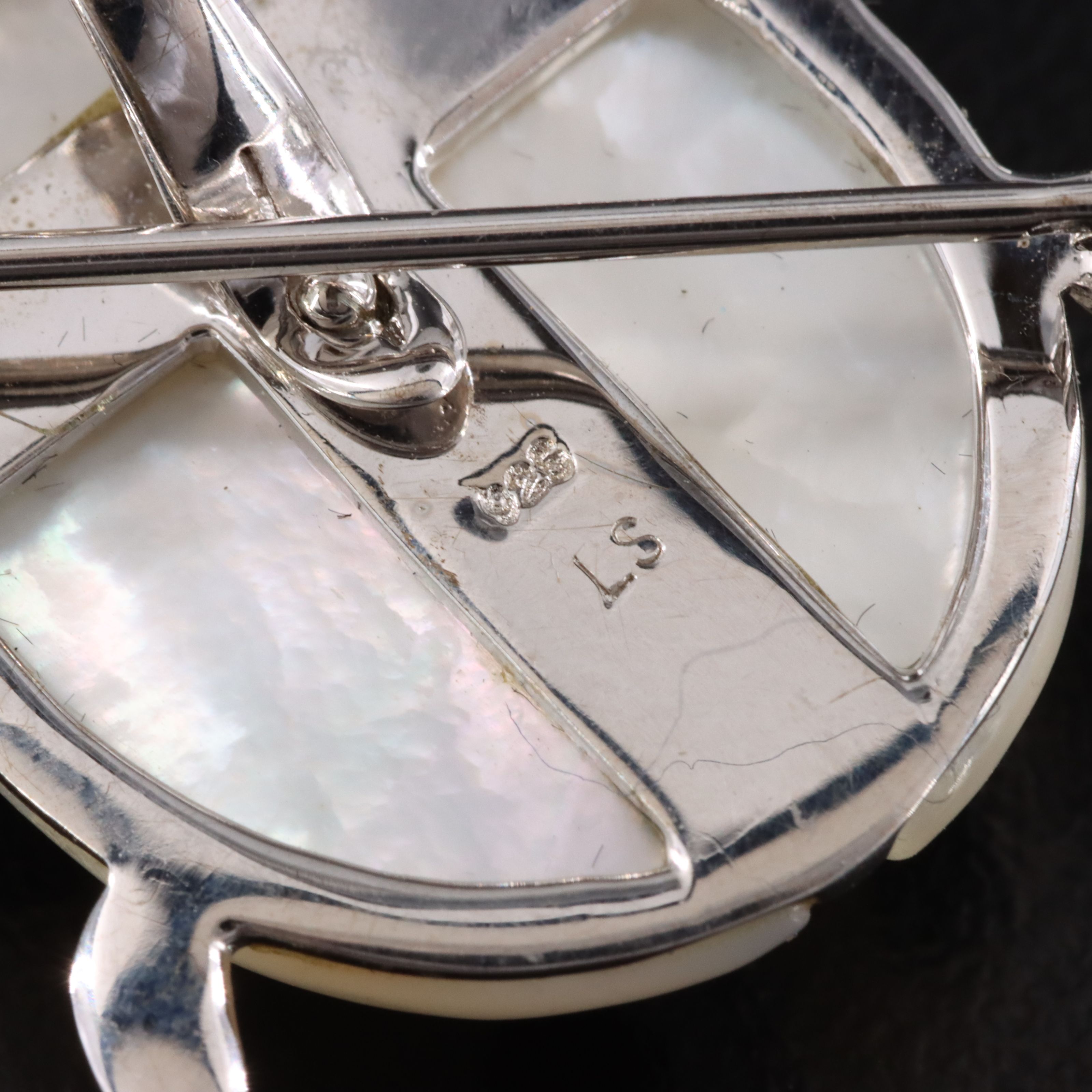 Sterling Mother of Pearl, CZ, and Enamel Ladybug Enhancer Brooch