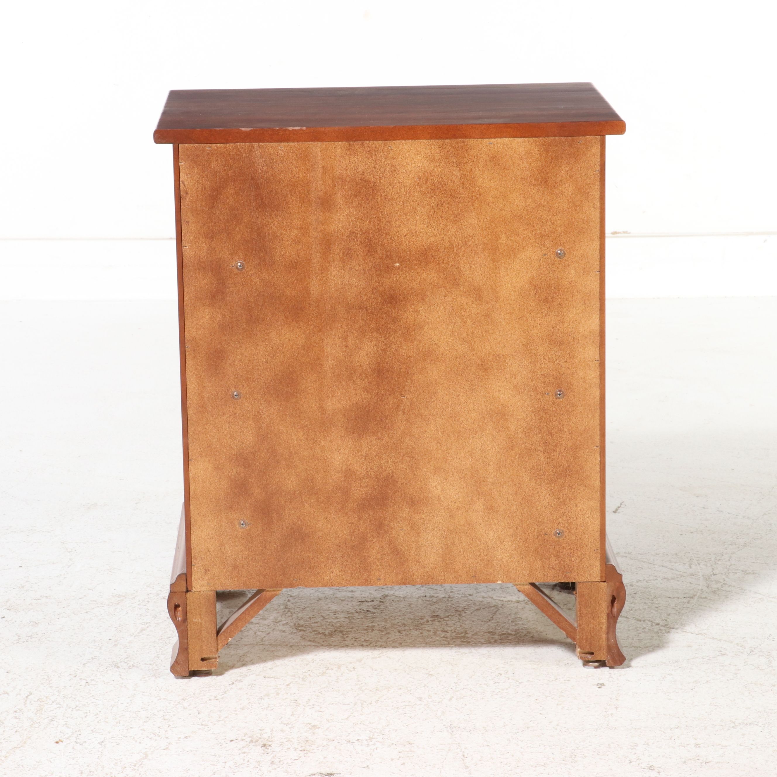 Slat-Panel Cherry Wood Sleigh Bed and Three-Drawer Nightstand