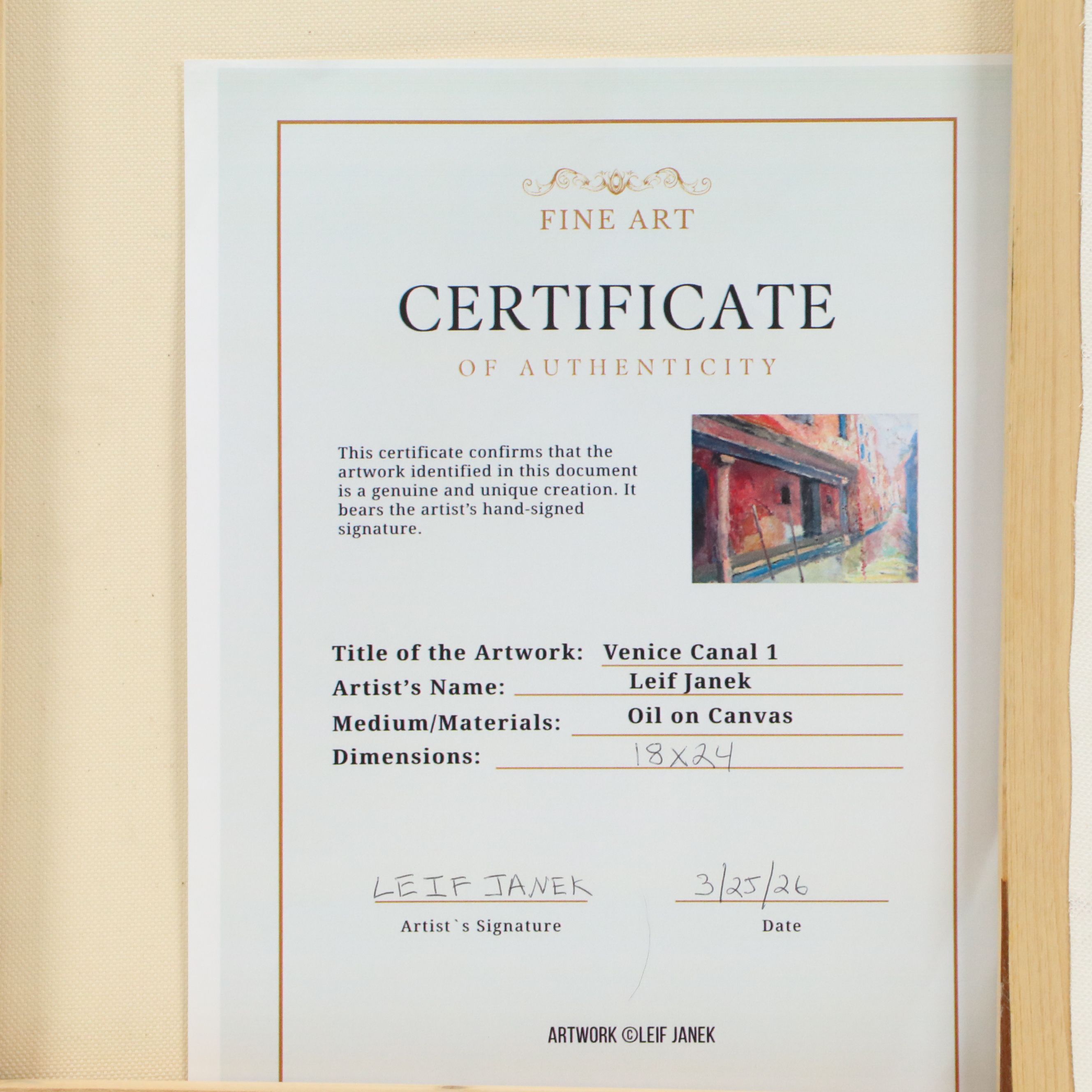 Leif Janek Oil Painting "Venice Canal 1," 2026