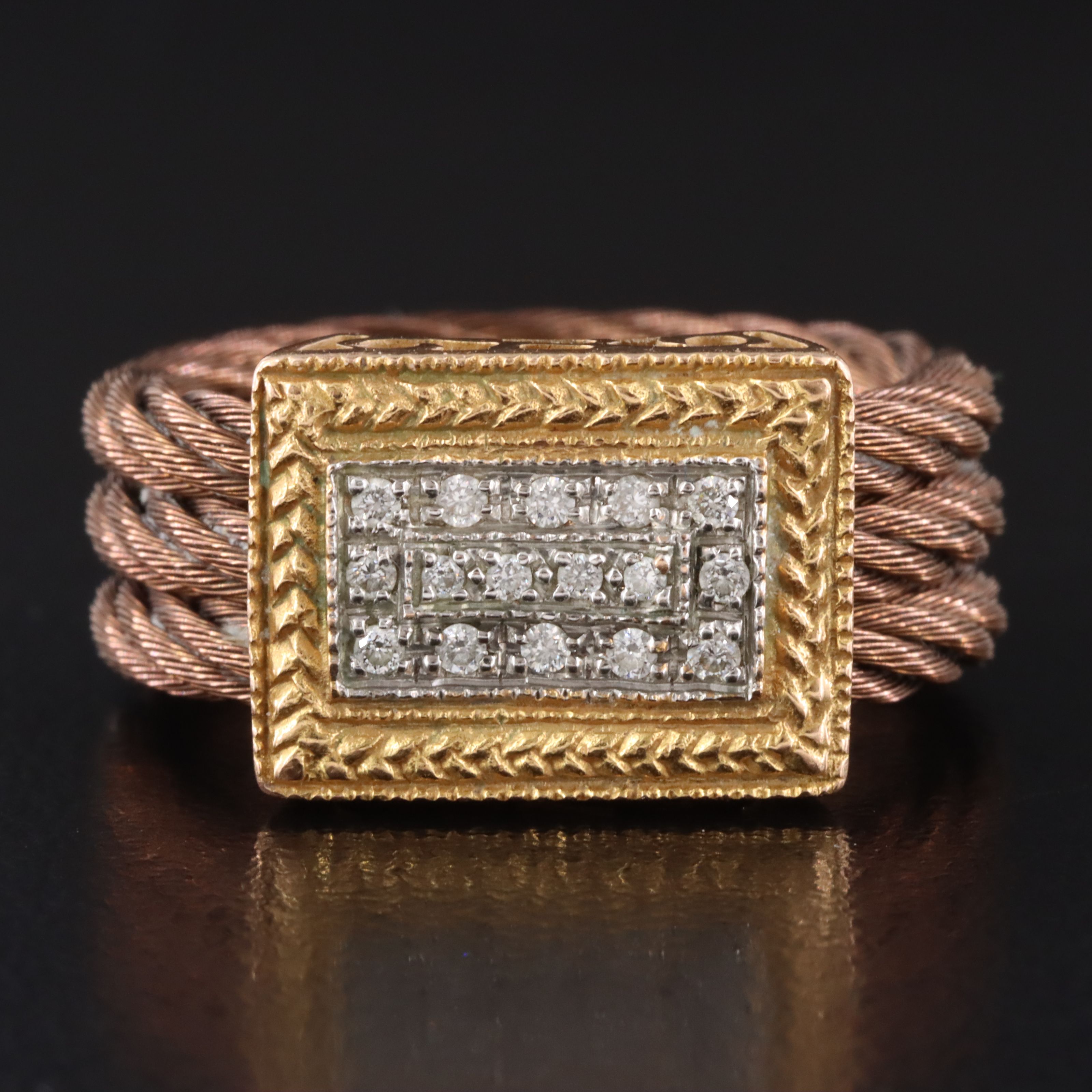 Charriol 18K and Chocolate Stainless Steel Diamond Cable Ring
