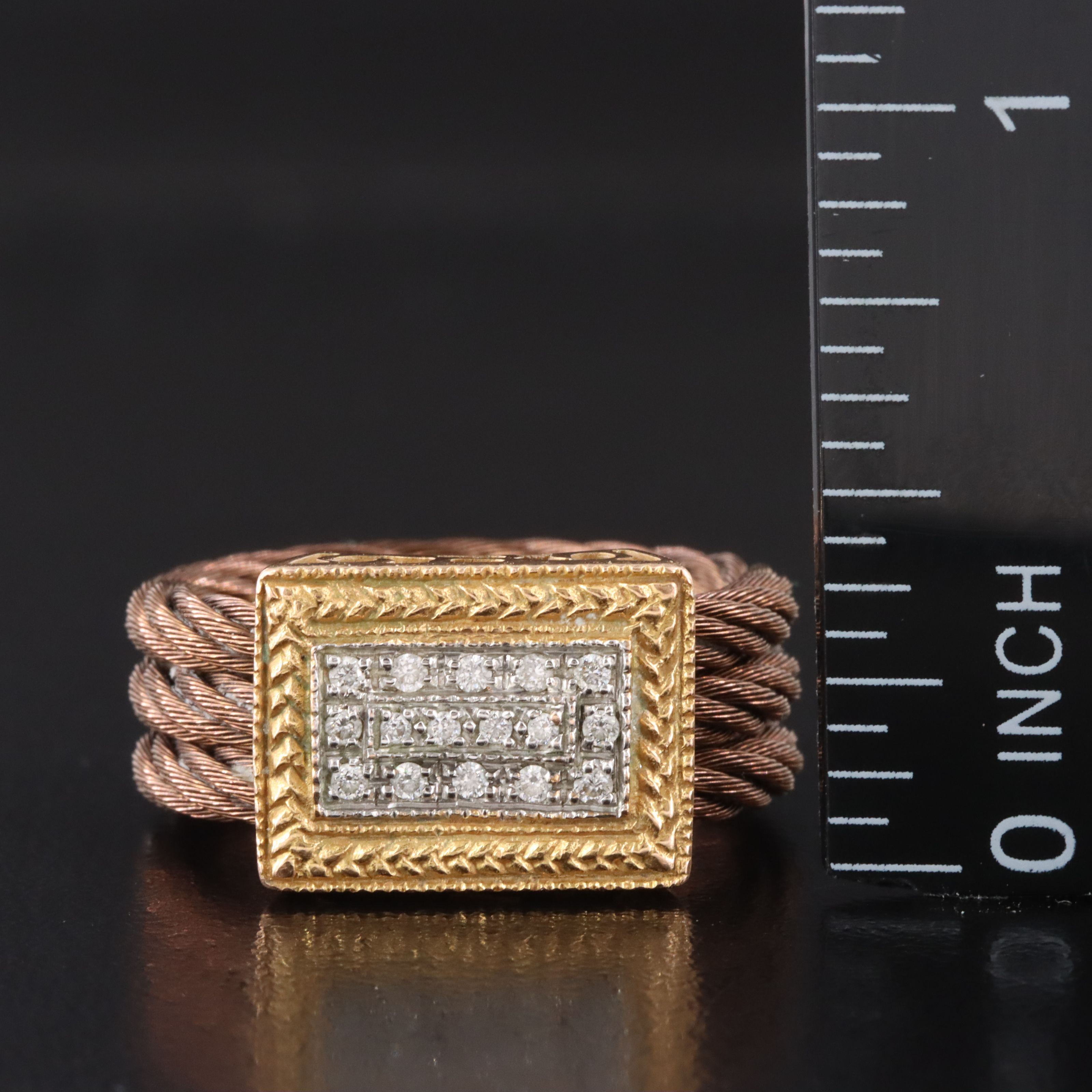 Charriol 18K and Chocolate Stainless Steel Diamond Cable Ring