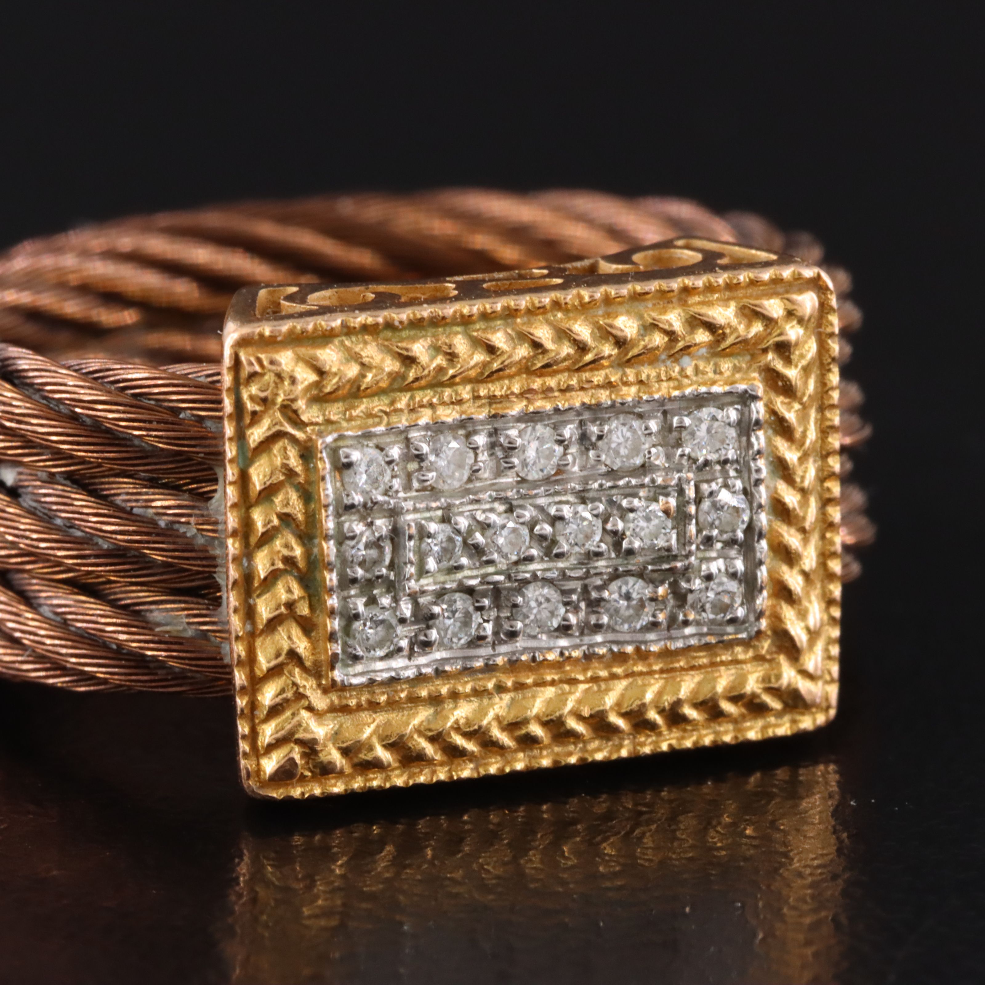 Charriol 18K and Chocolate Stainless Steel Diamond Cable Ring