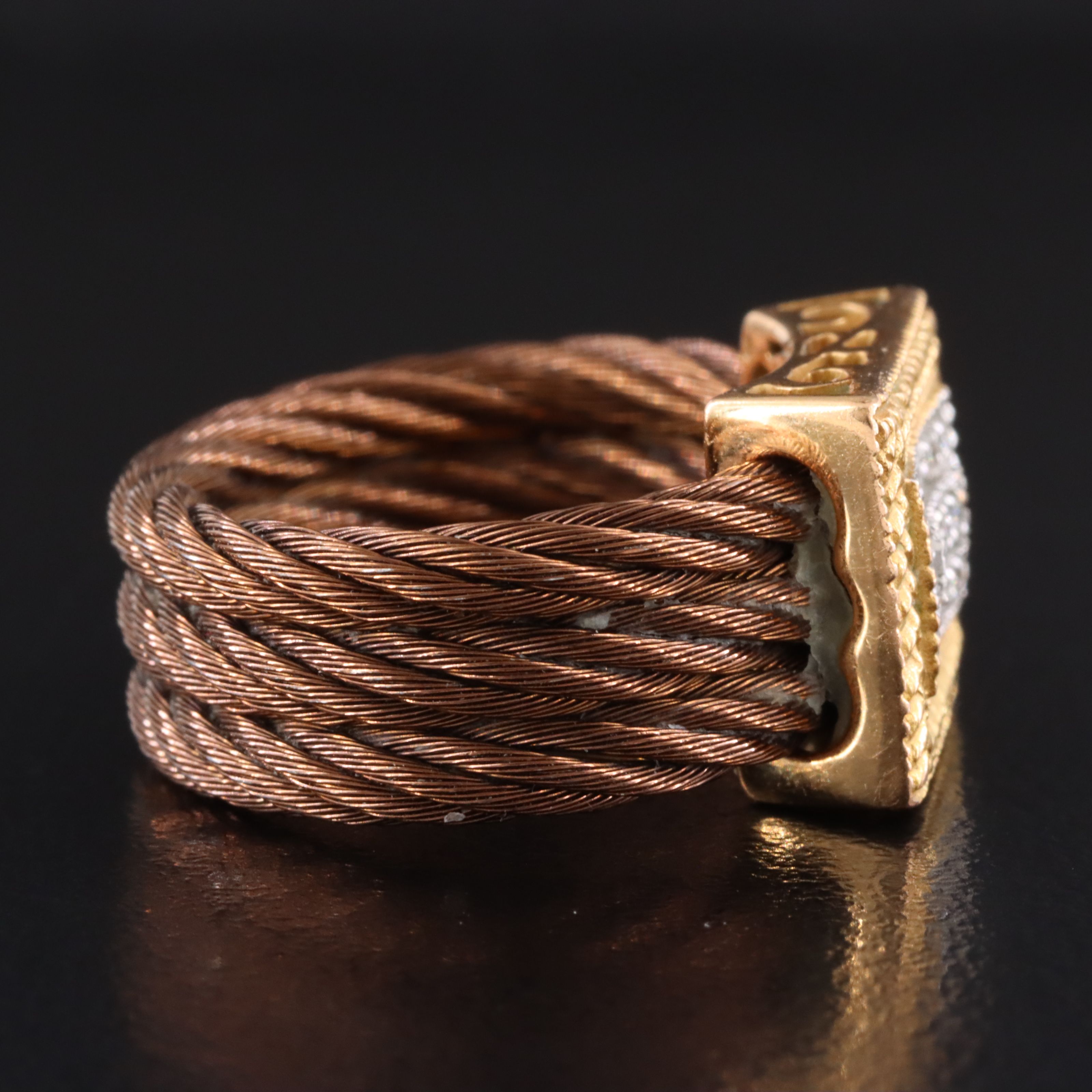 Charriol 18K and Chocolate Stainless Steel Diamond Cable Ring