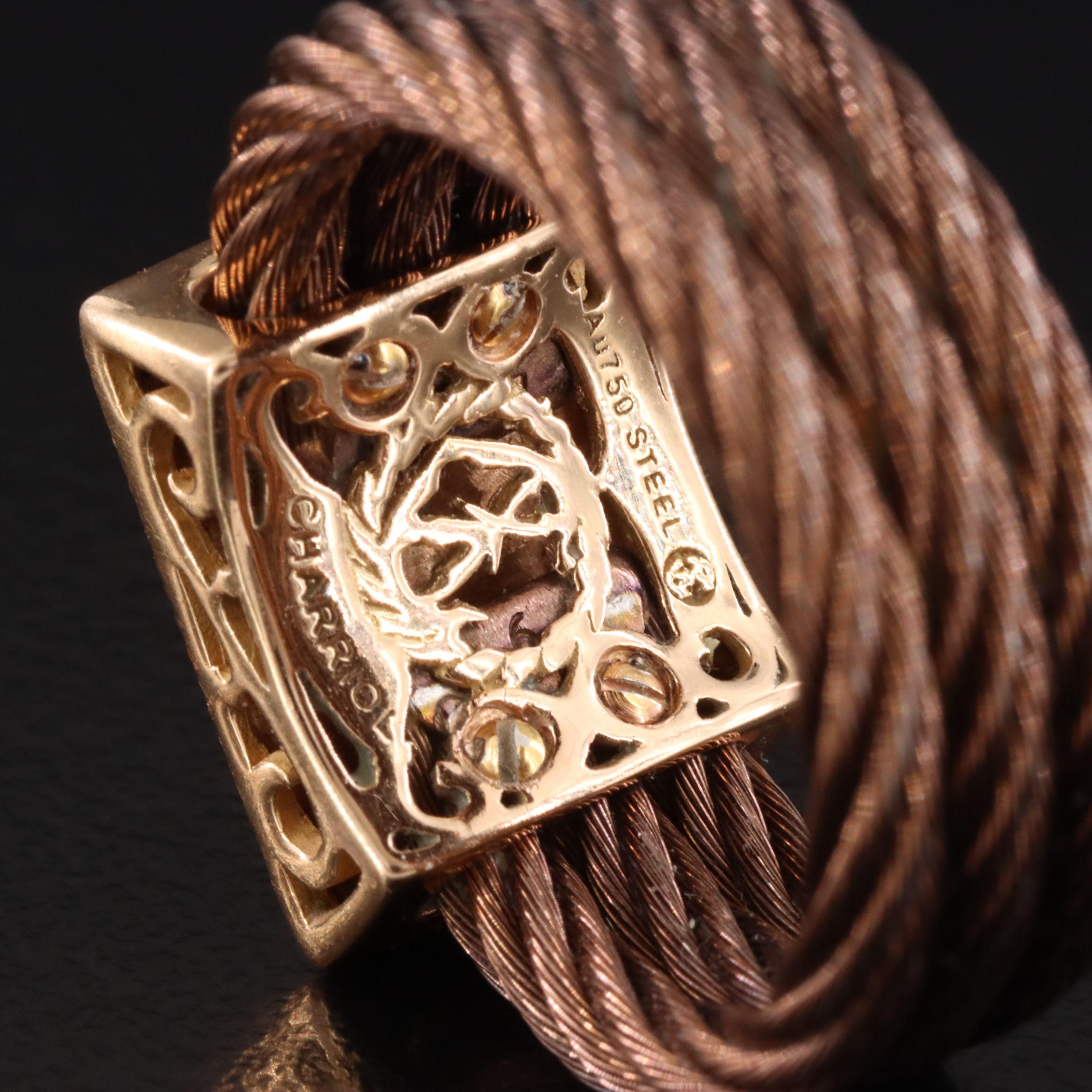 Charriol 18K and Chocolate Stainless Steel Diamond Cable Ring