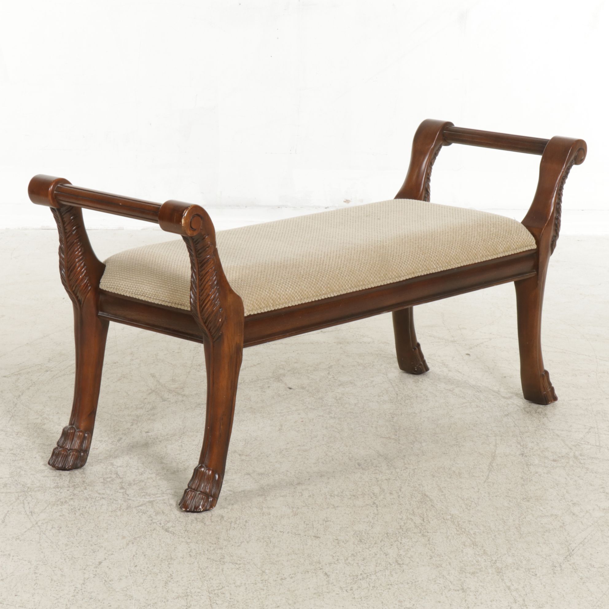Bernhardt Furniture Neoclassical Style Mahogany Upholstered Bench