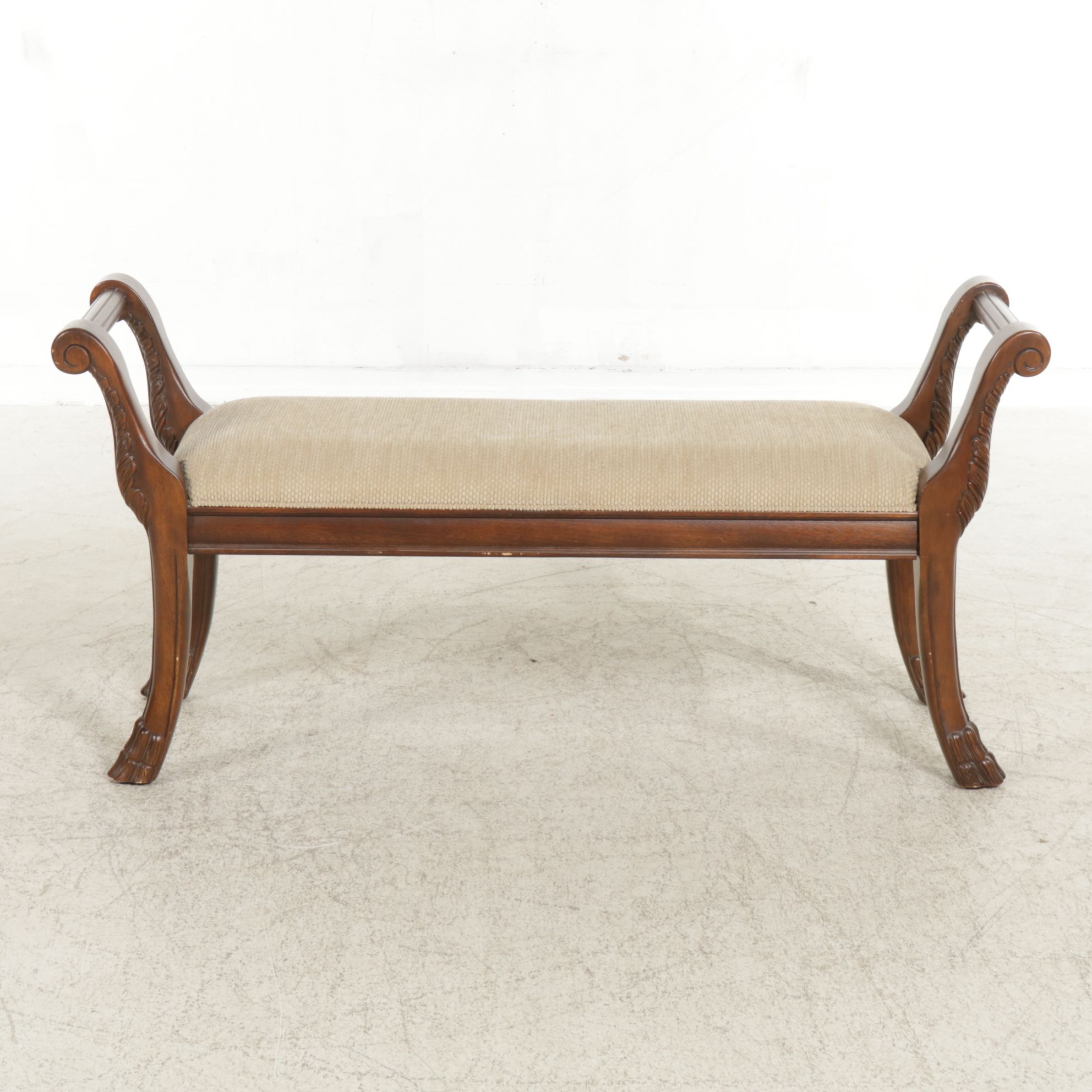 Bernhardt Furniture Neoclassical Style Mahogany Upholstered Bench