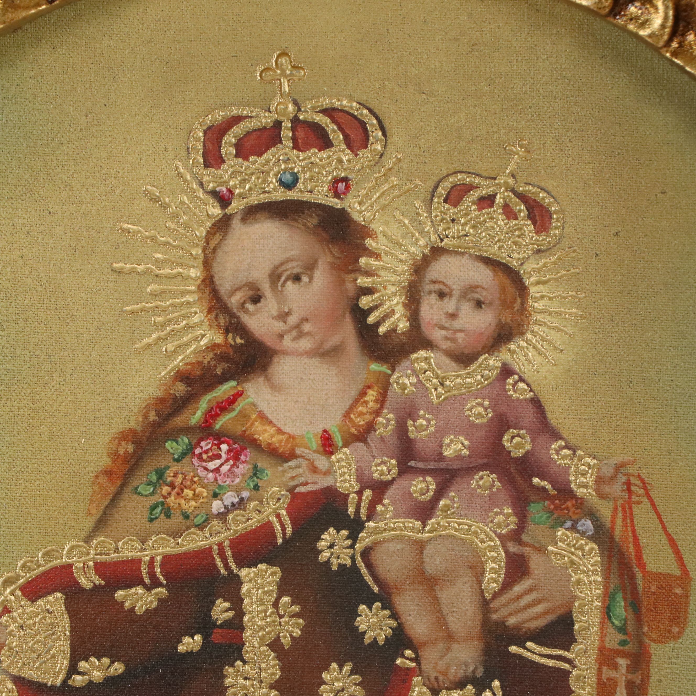 Ernesto Zúñiga Cuzco School Style Oil Painting "Virgin of Carmen"