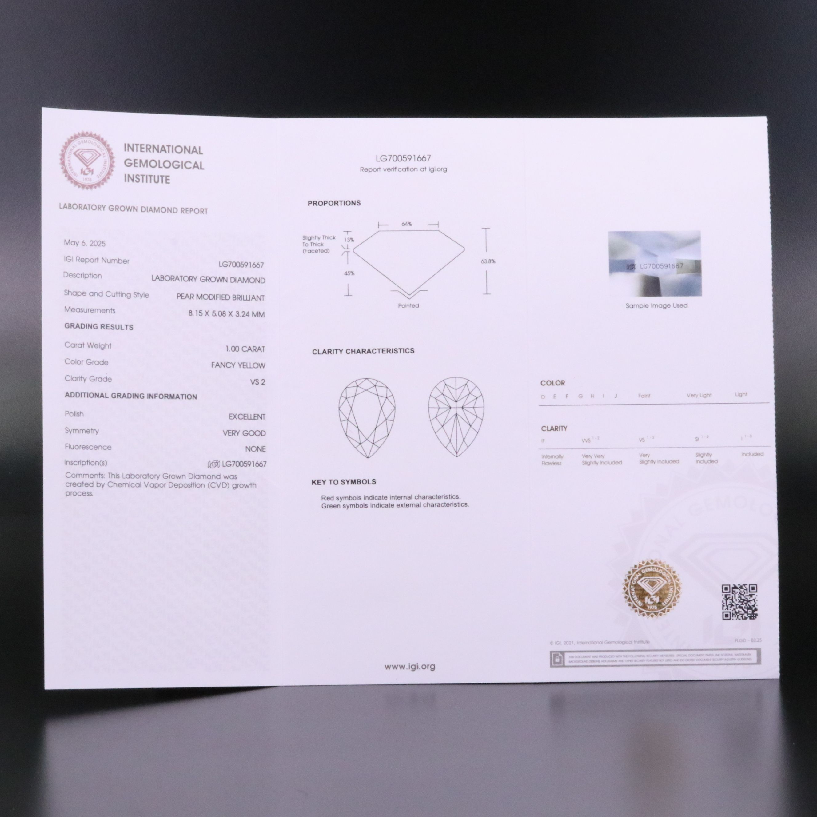 Loose 1.00 CT Lab Grown Diamond with IGI Report