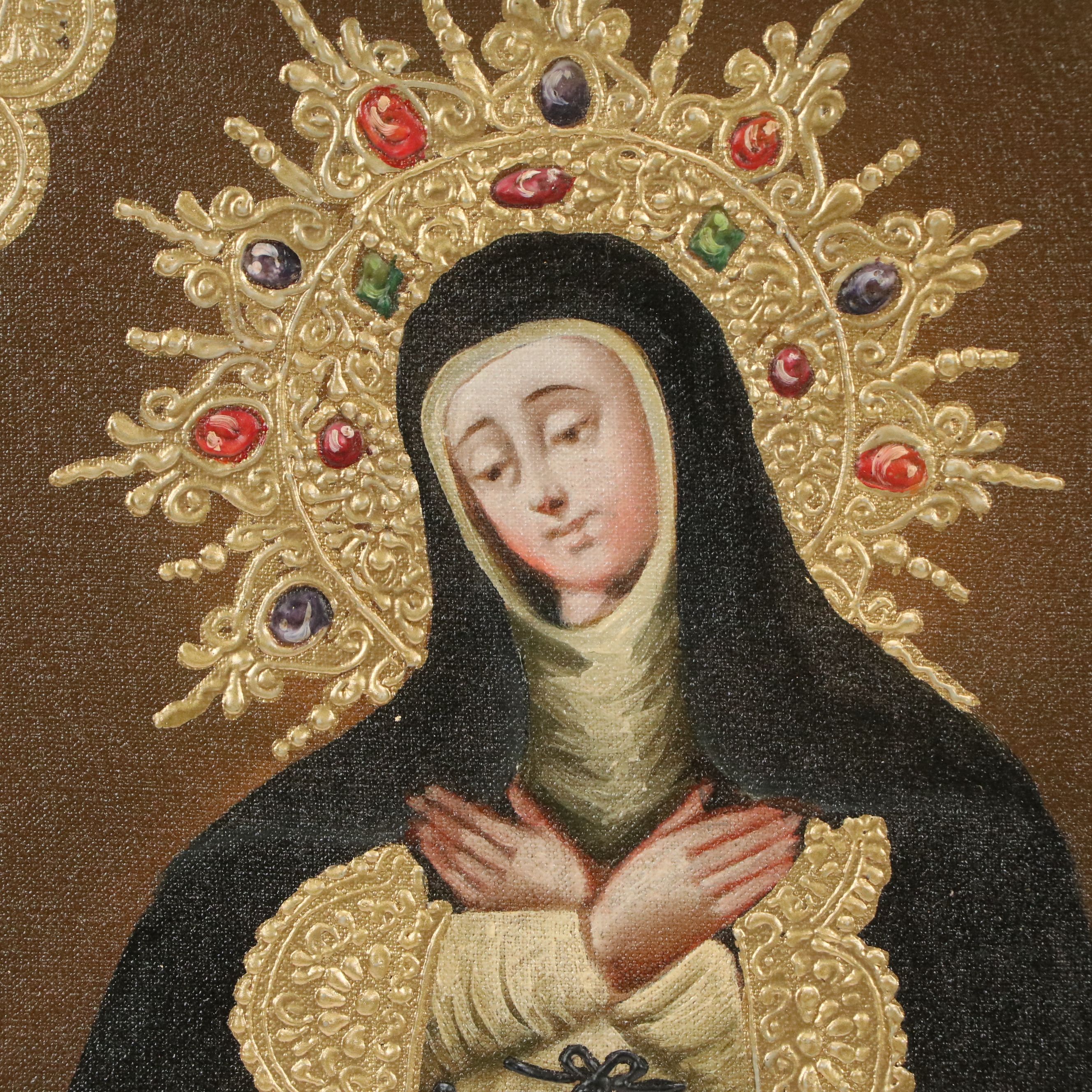 Ernesto Zúñiga Cuzco School Style Oil Painting "Virgin Painful"