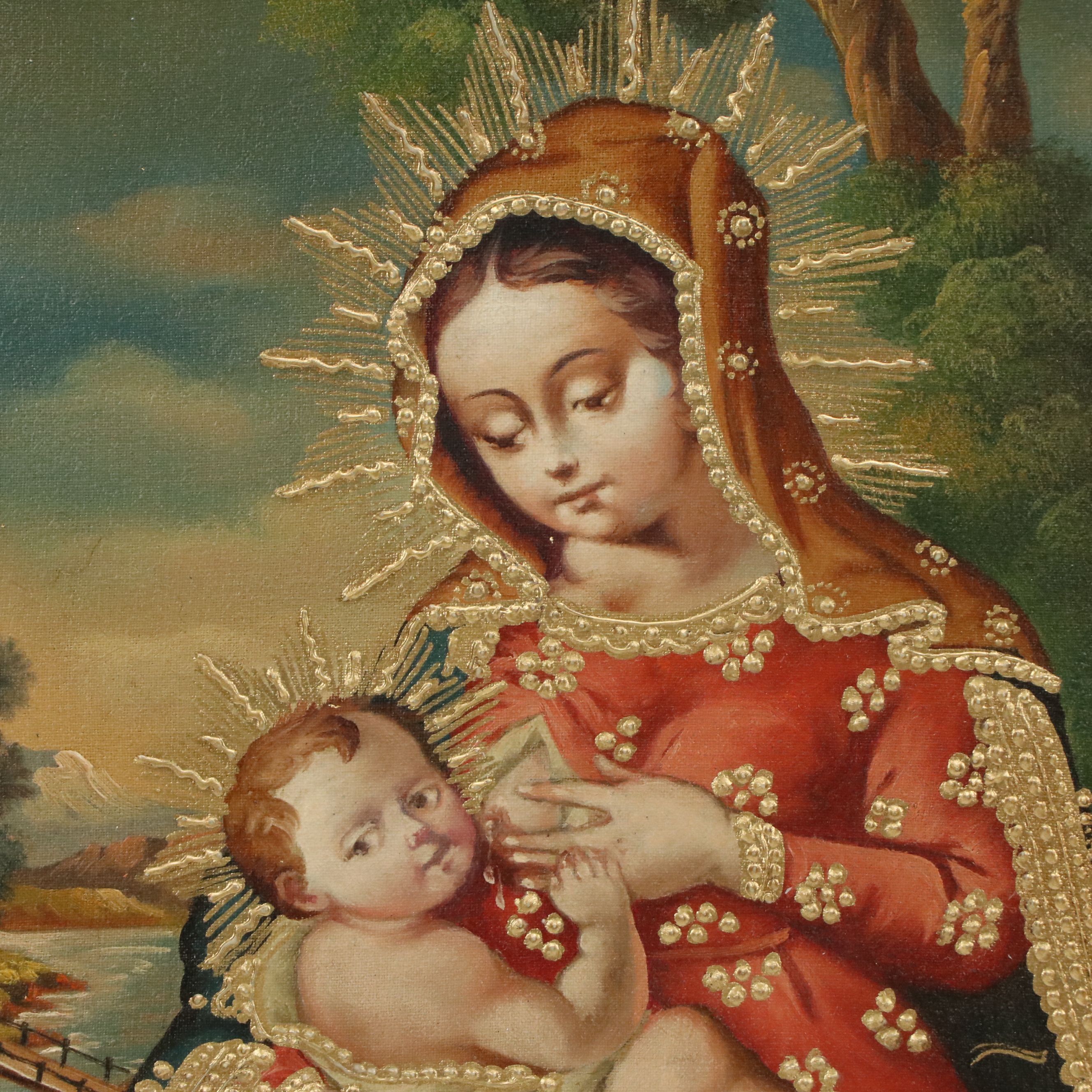 Ernesto Zúñiga Cuzco School Style Oil Painting "Virgin of Milk"