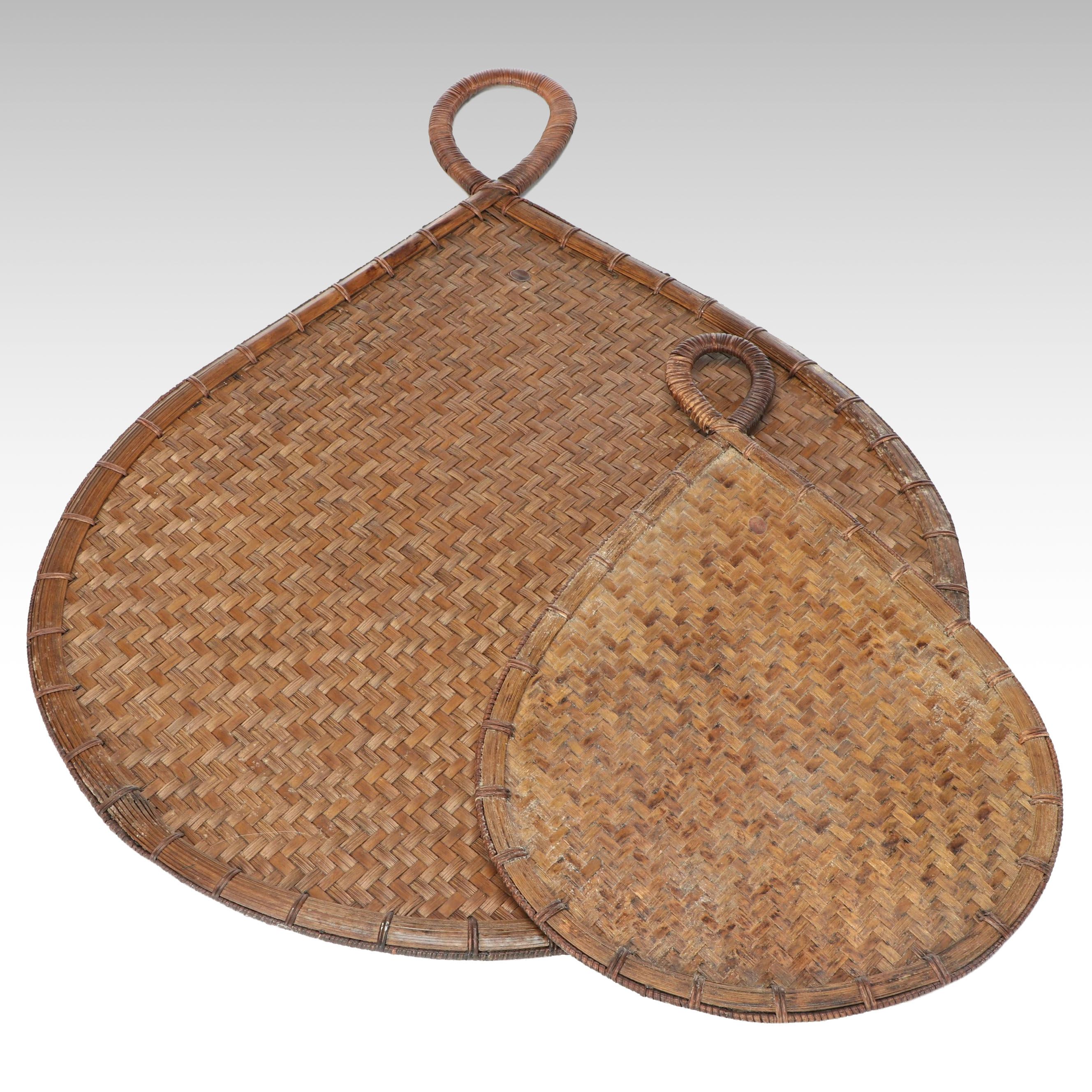 Mid-Century Handwoven Bamboo and Rattan Fan Wall Décor