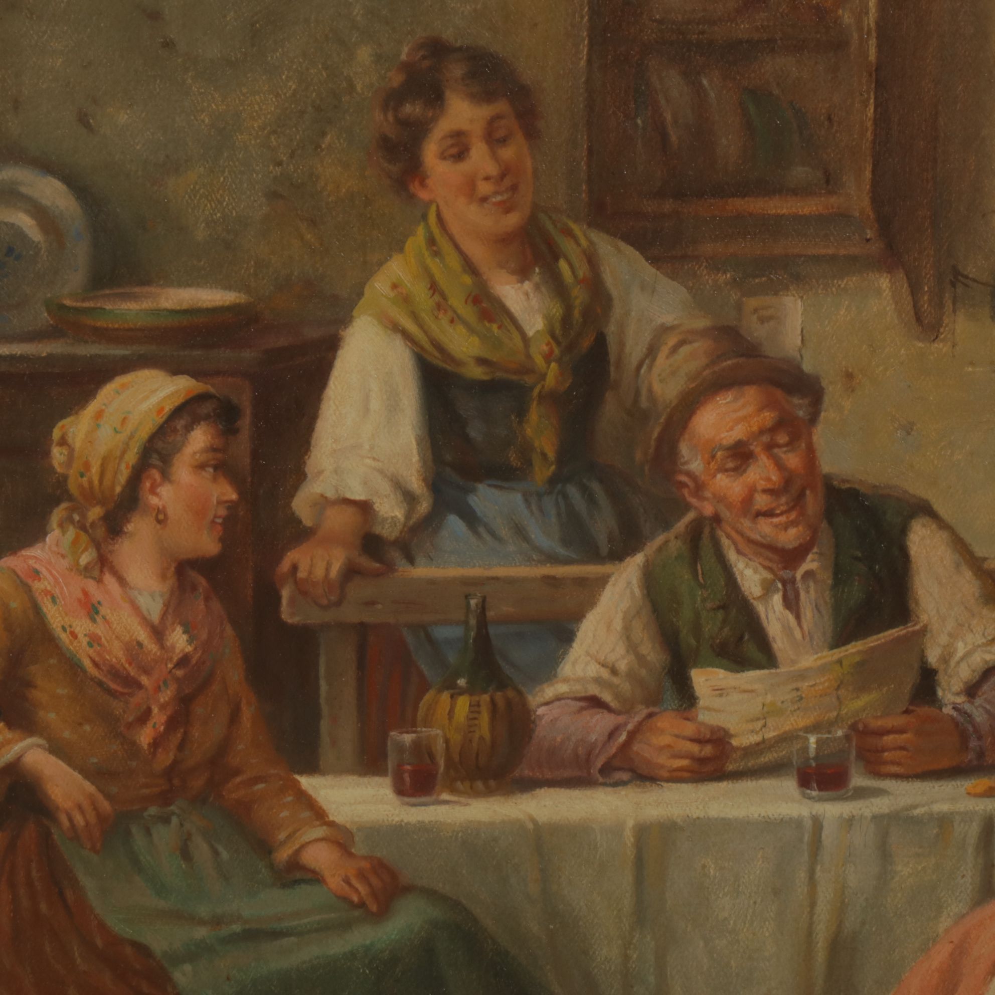 Adolf Raufer Interior Oil Painting Genre Scene of Figures Around a Table