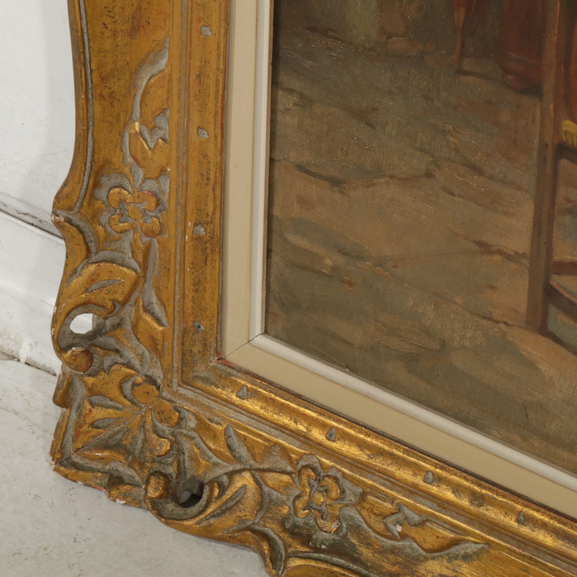 Adolf Raufer Interior Oil Painting Genre Scene of Figures Around a Table