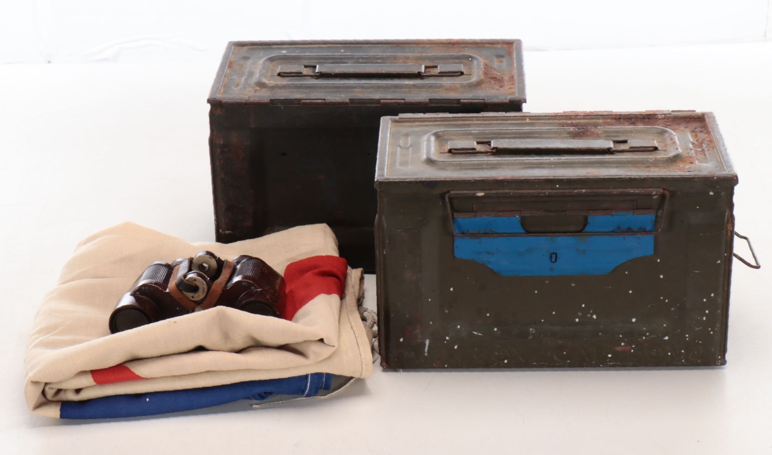 Late USSR Navy Flag with Binoculars and Ammunition Cans
