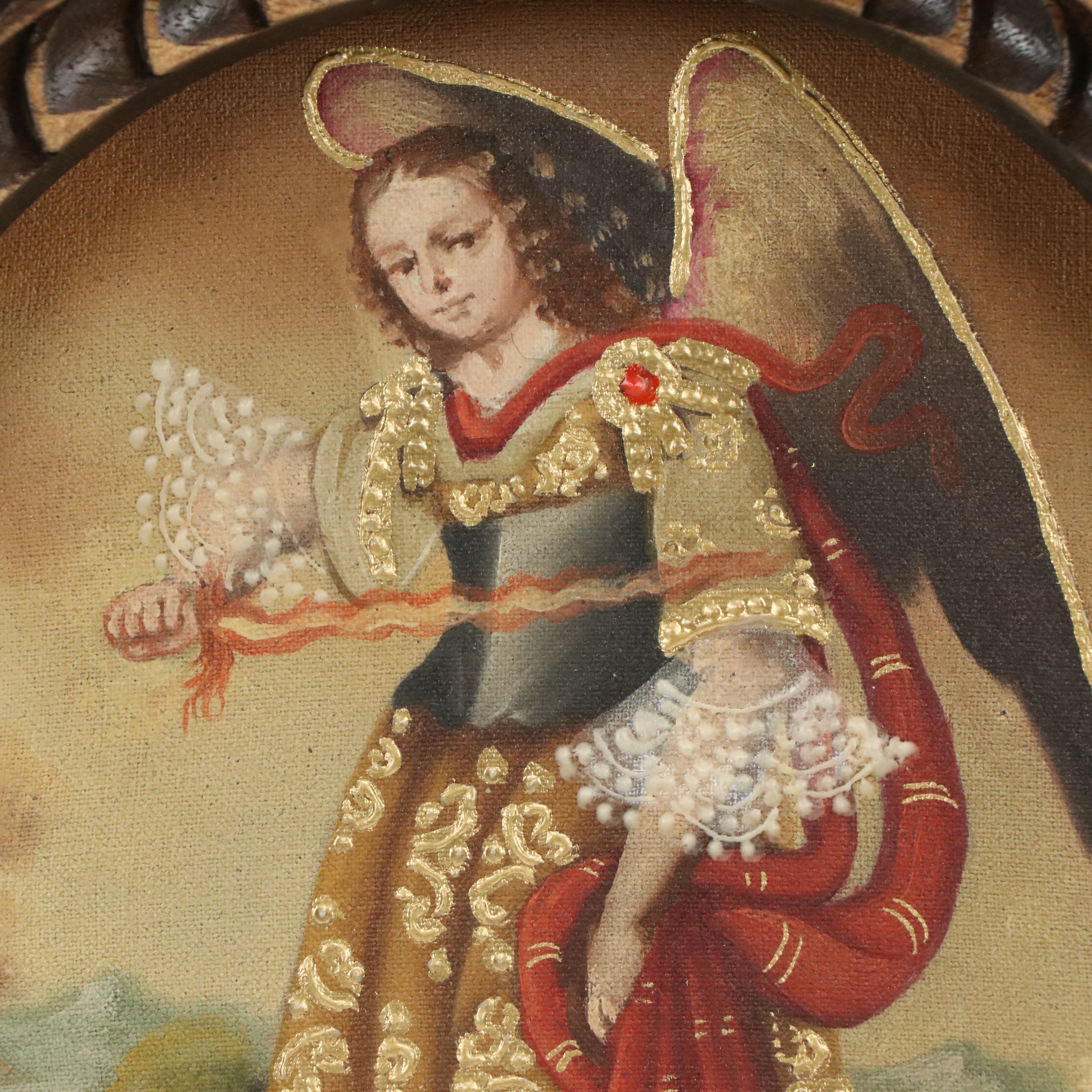 Ernesto Zúñiga Cuzco School Style Oil Painting "Archangel Uriel"