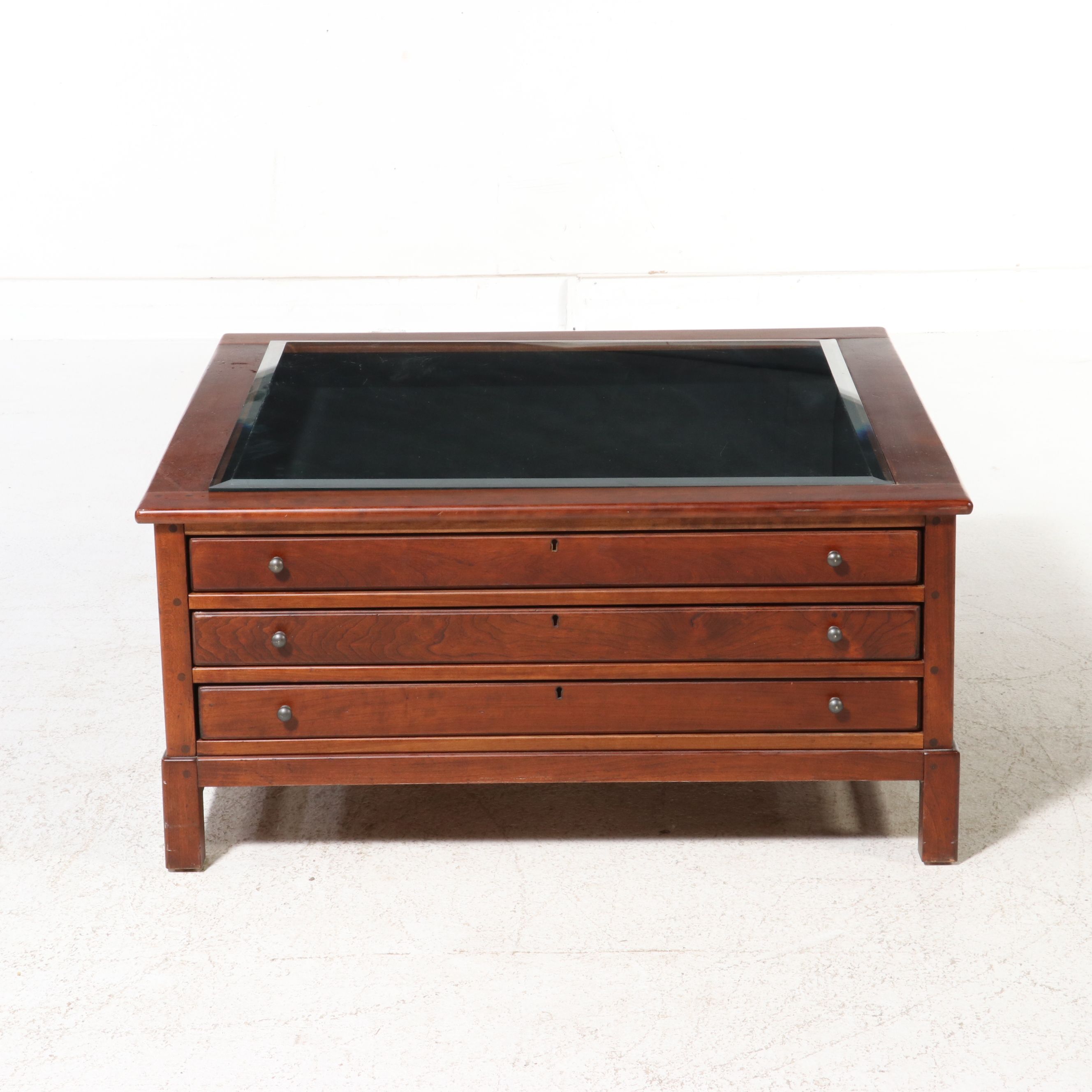 Cherry Glass-Top Display Coffee Table, Late 20th Century