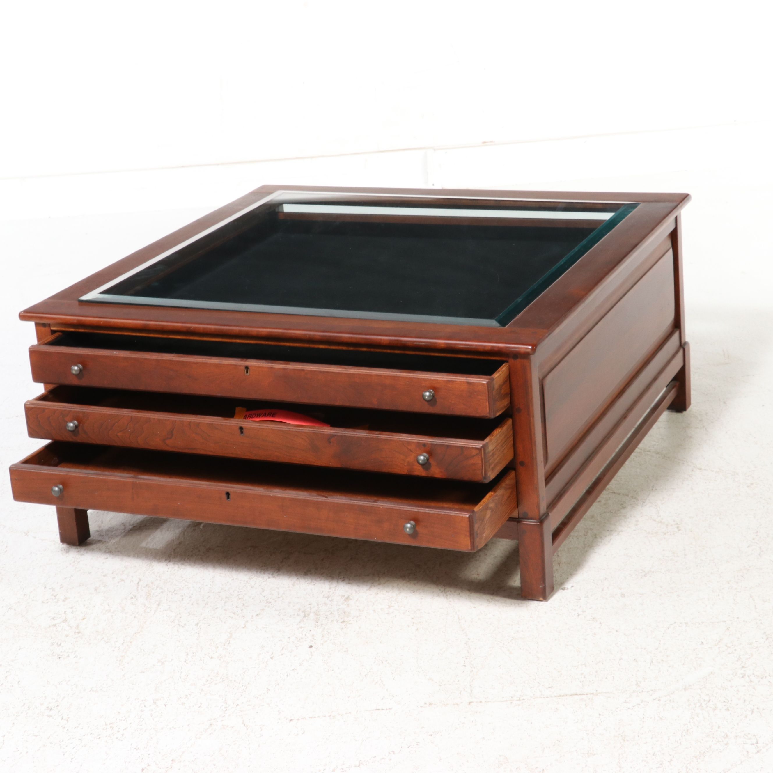 Cherry Glass-Top Display Coffee Table, Late 20th Century