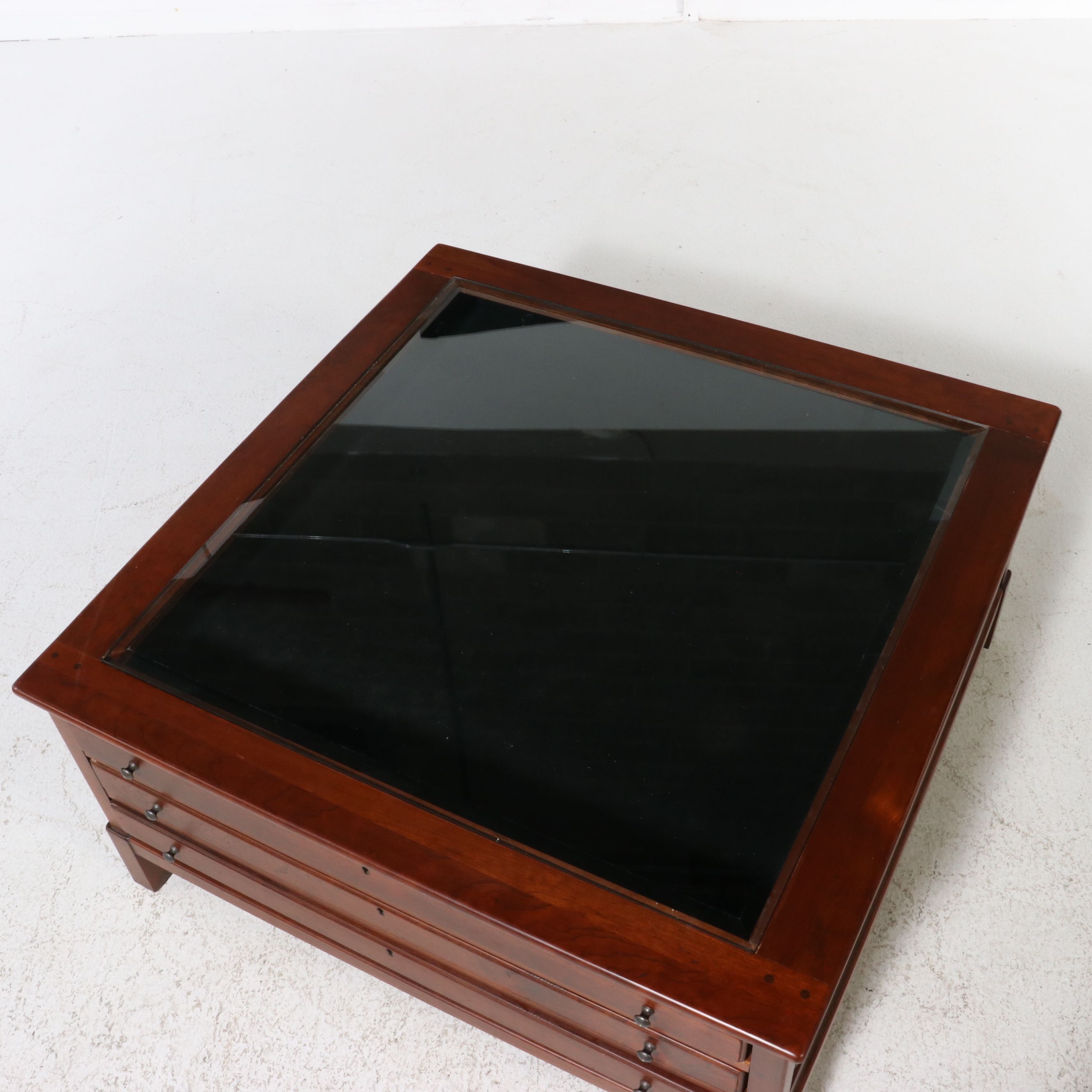 Cherry Glass-Top Display Coffee Table, Late 20th Century