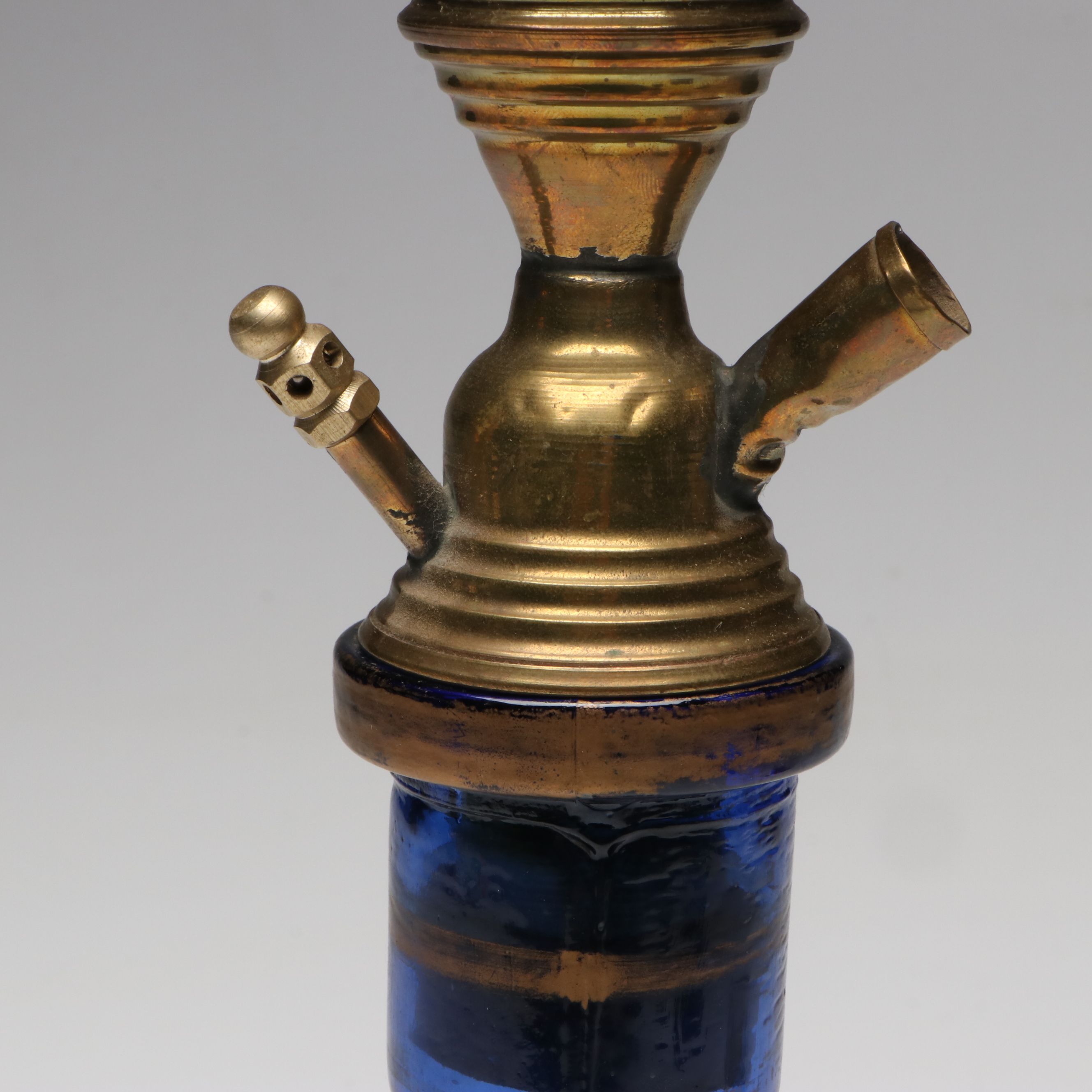 Persian Cobalt Glass Naser al-Din Shah Qajar Portrait Hookah