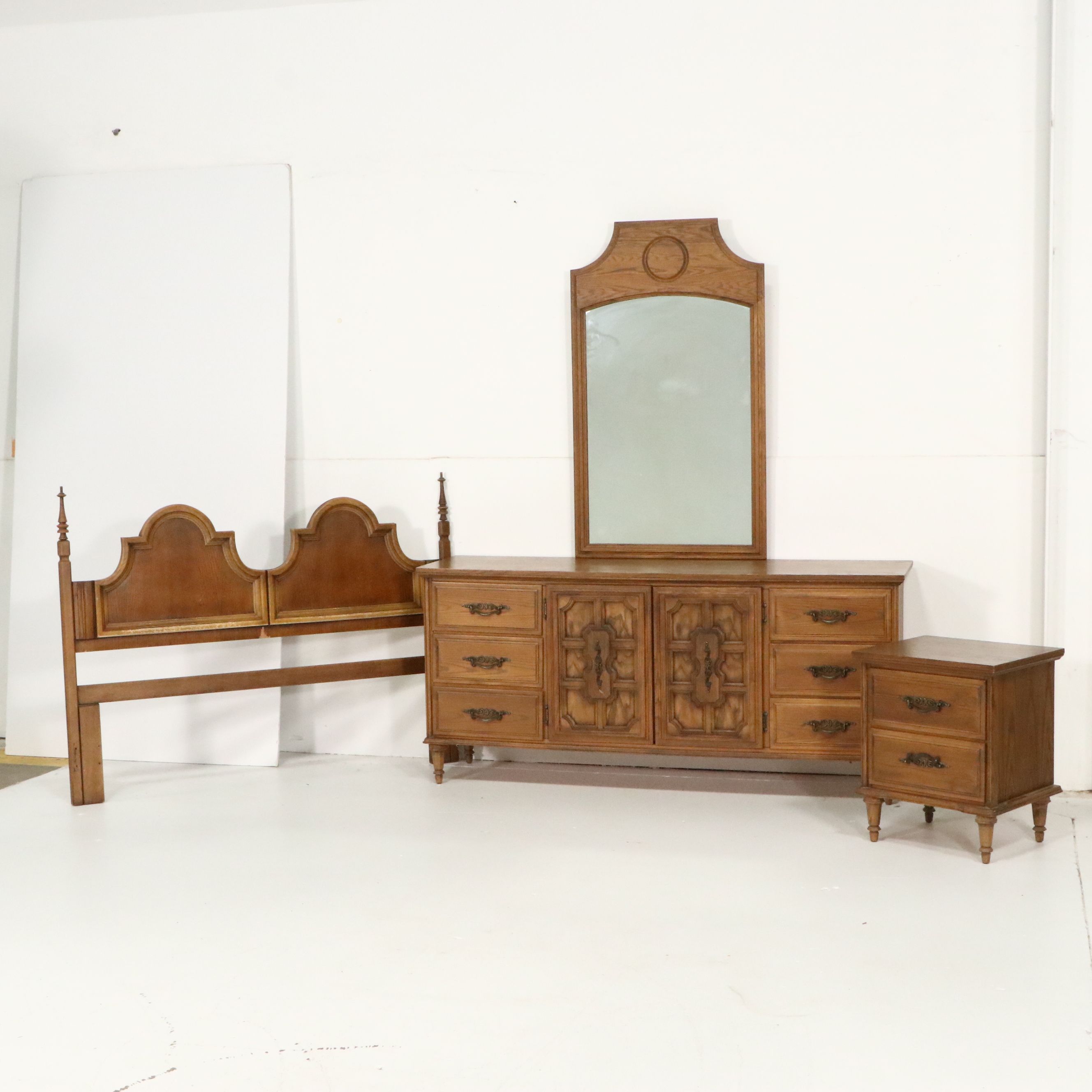 Mediterranean Revival Pecan Bedroom Suite, 1968