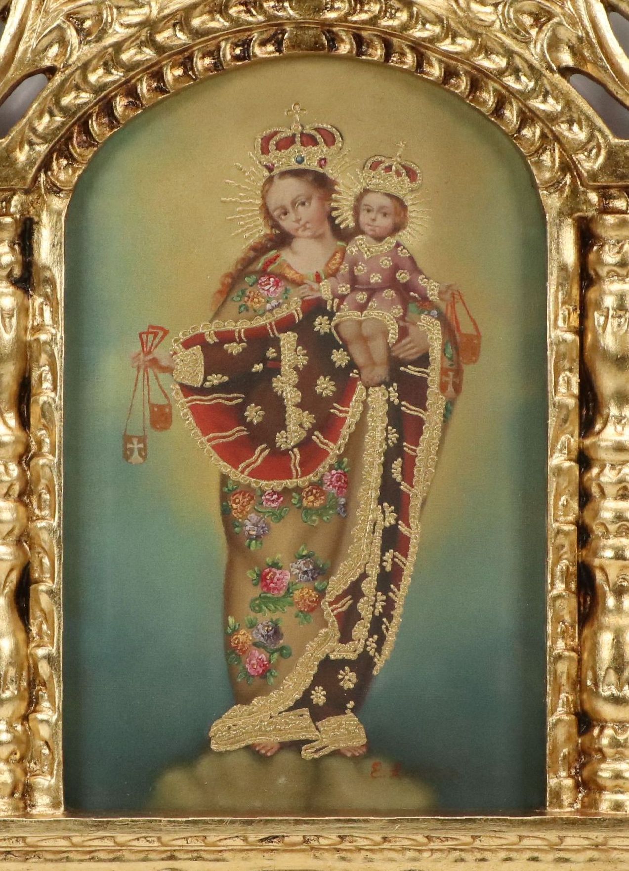 Ernesto Zúñiga Cuzco School Style Oil Painting "Virgin of Carmen"