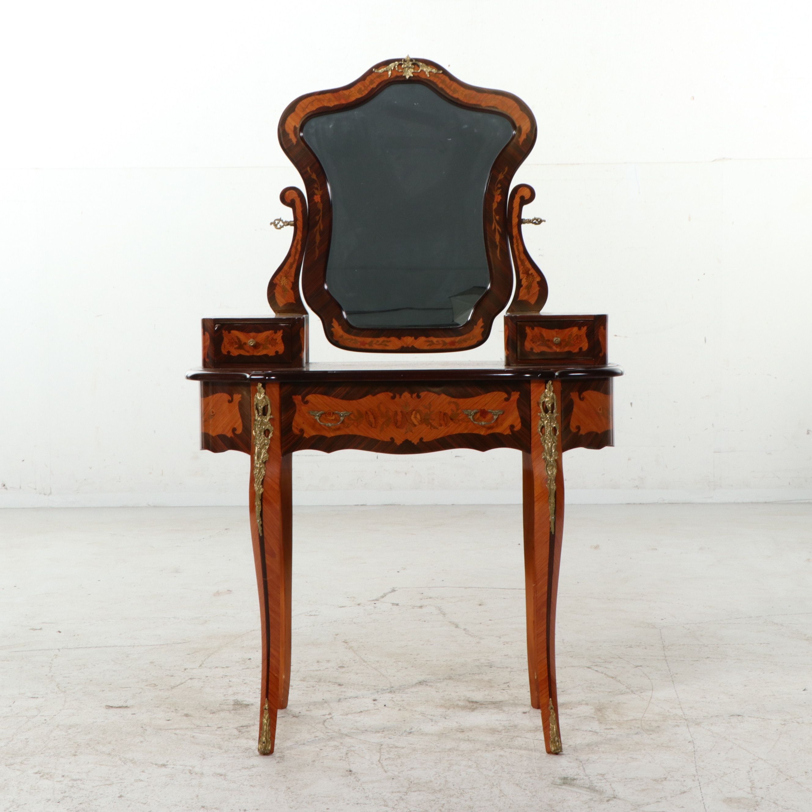 French Louis XV Style Marquetry Inlaid Vanity, Late 20th Century