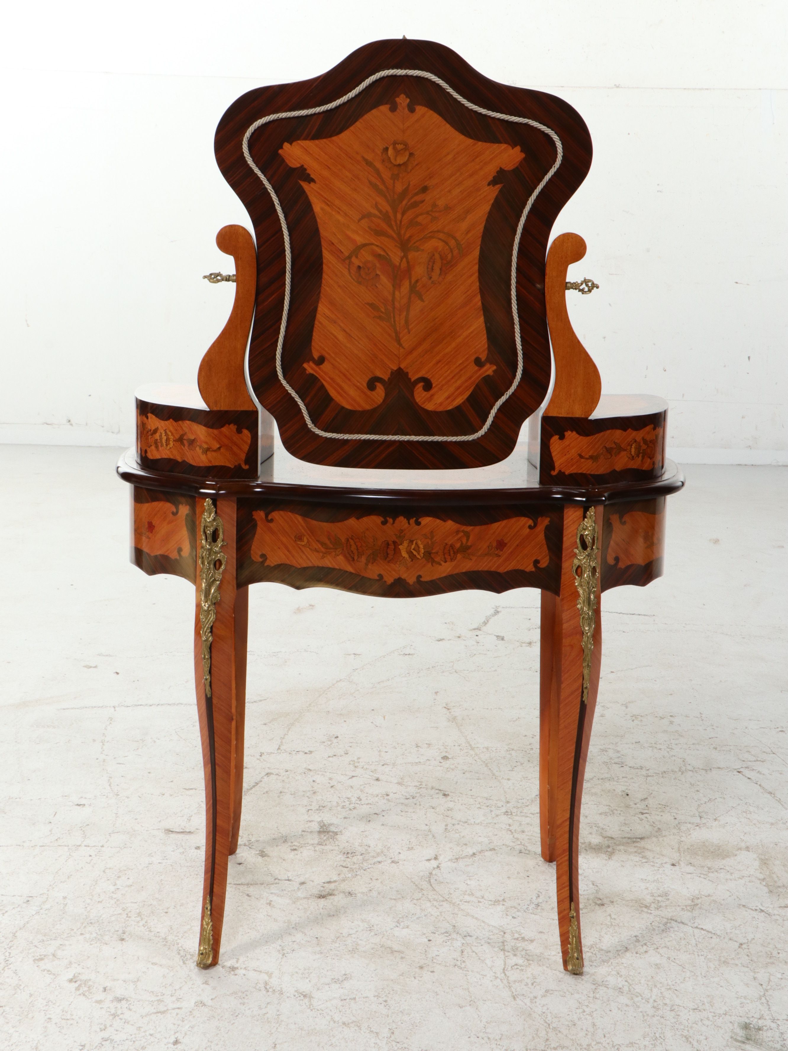 French Louis XV Style Marquetry Inlaid Vanity, Late 20th Century