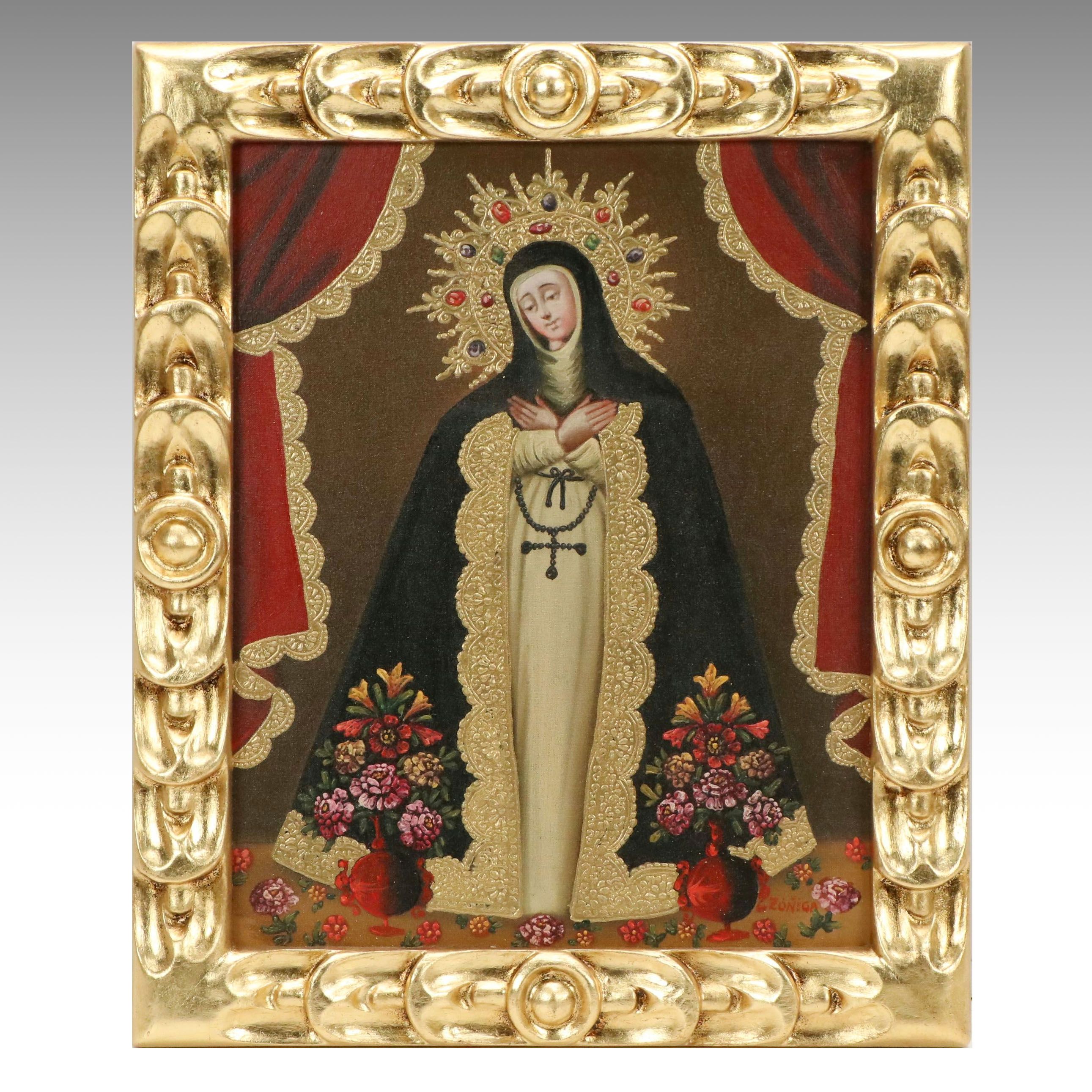 Ernesto Zúñiga Cuzco School Style Oil Painting "Virgin Painful"