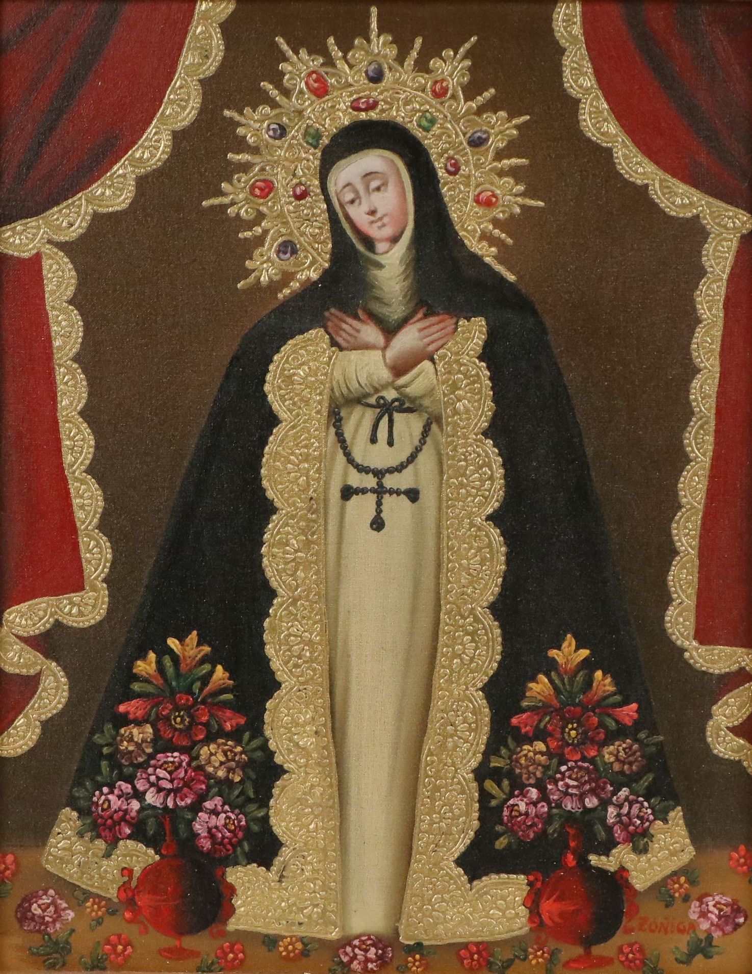 Ernesto Zúñiga Cuzco School Style Oil Painting "Virgin Painful"