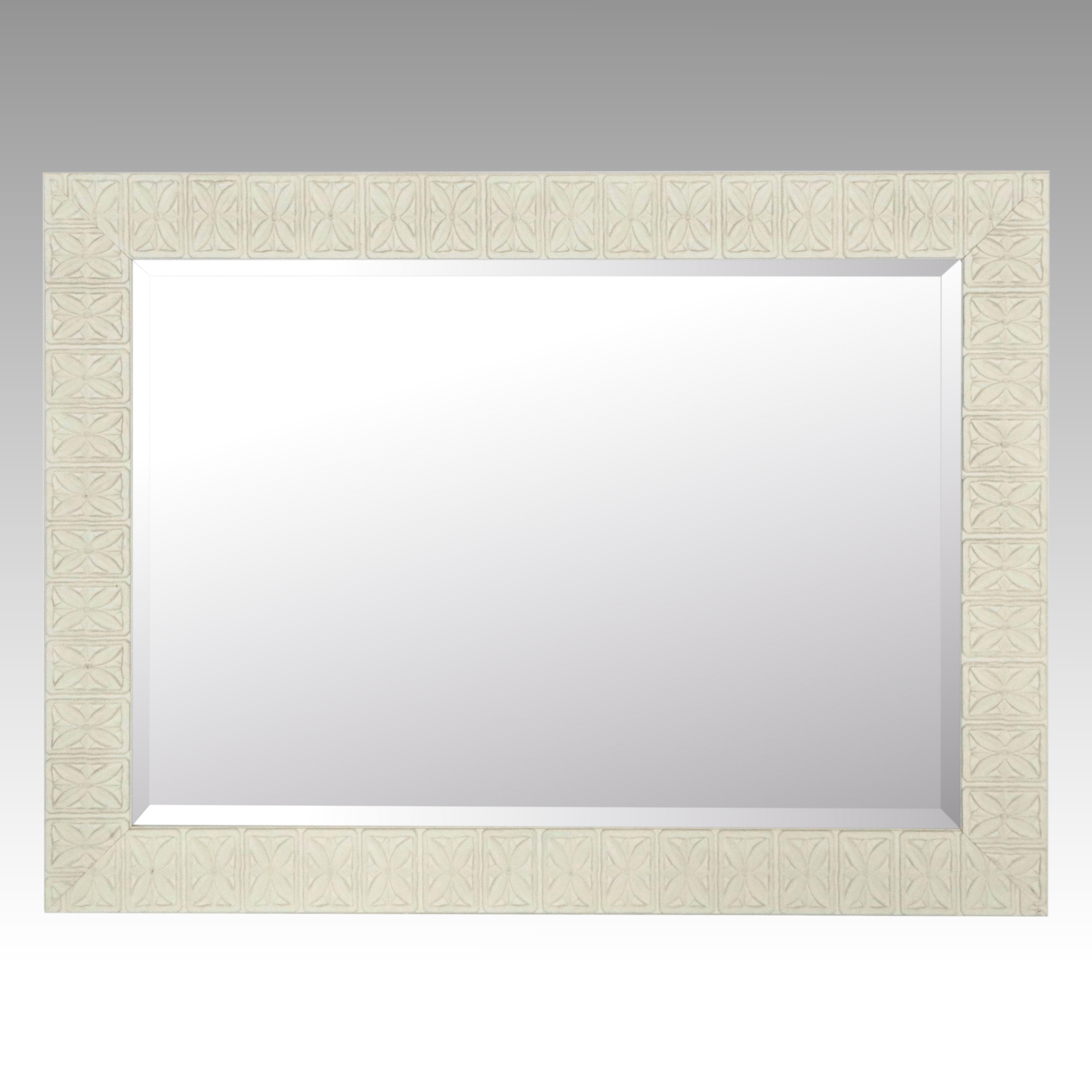 Distressed White Floral Tile Wall Mirror