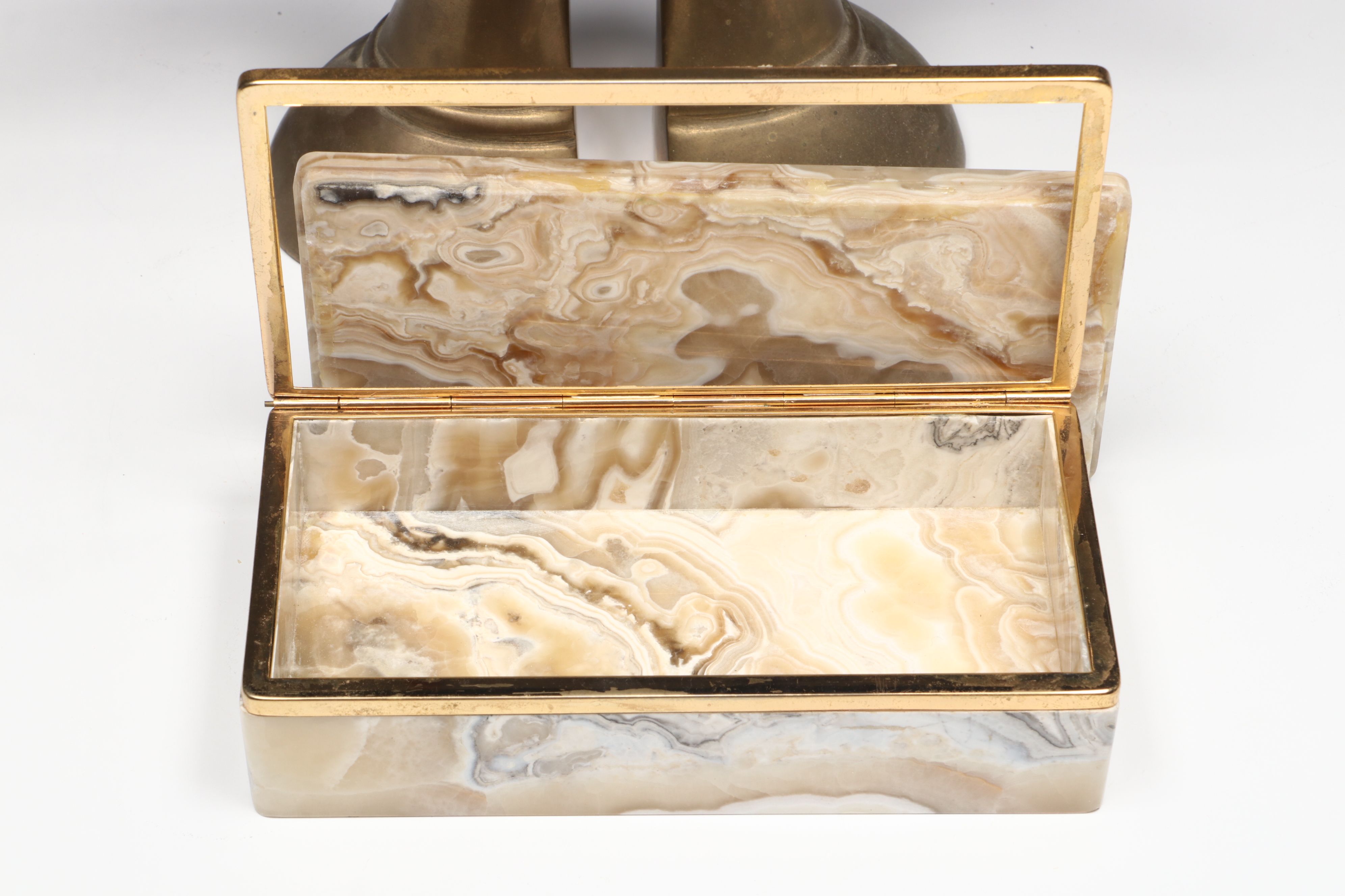 Marble Base Brass Pen Holder with Cross 10K Gold Filled Pen and Other Décor