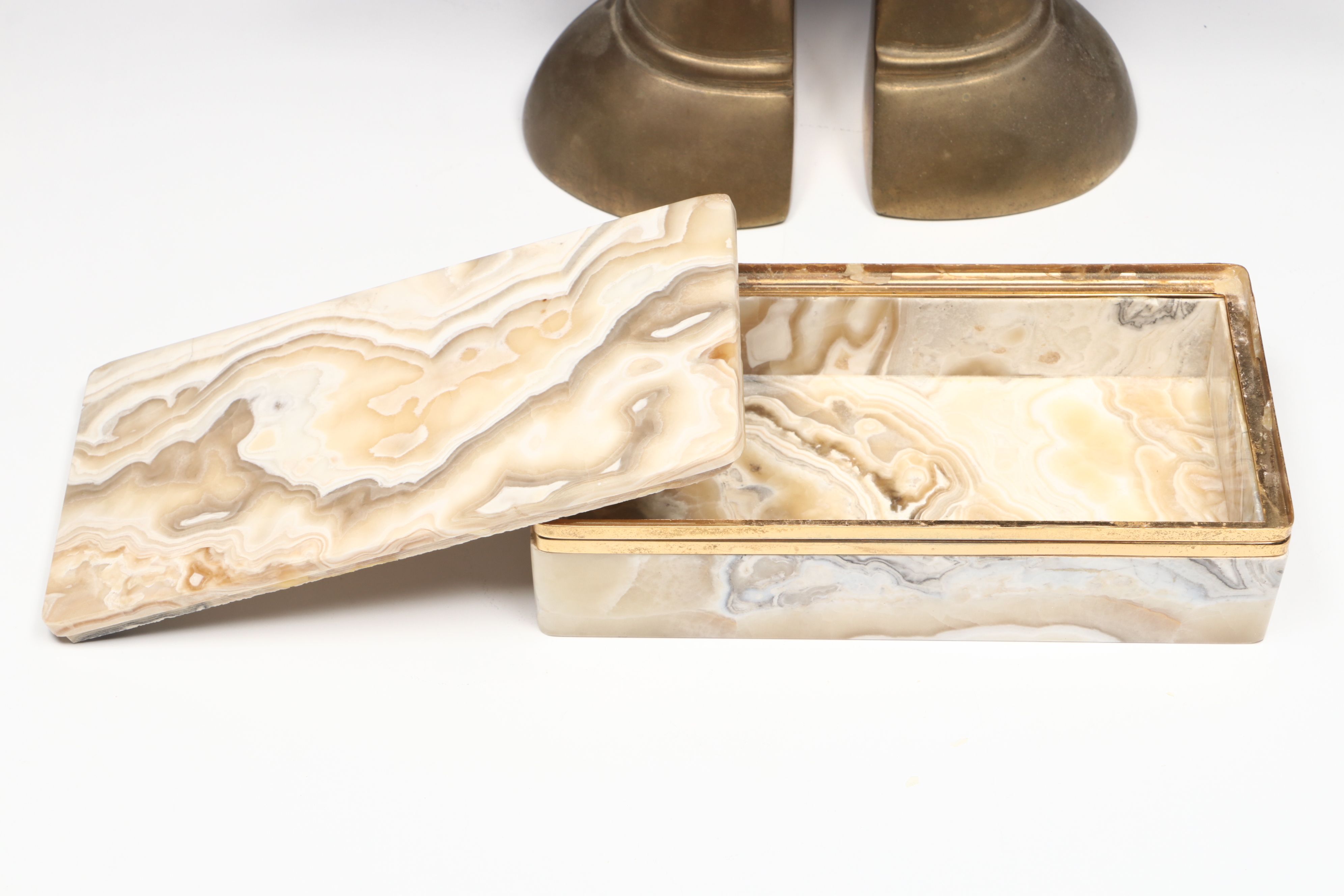 Marble Base Brass Pen Holder with Cross 10K Gold Filled Pen and Other Décor