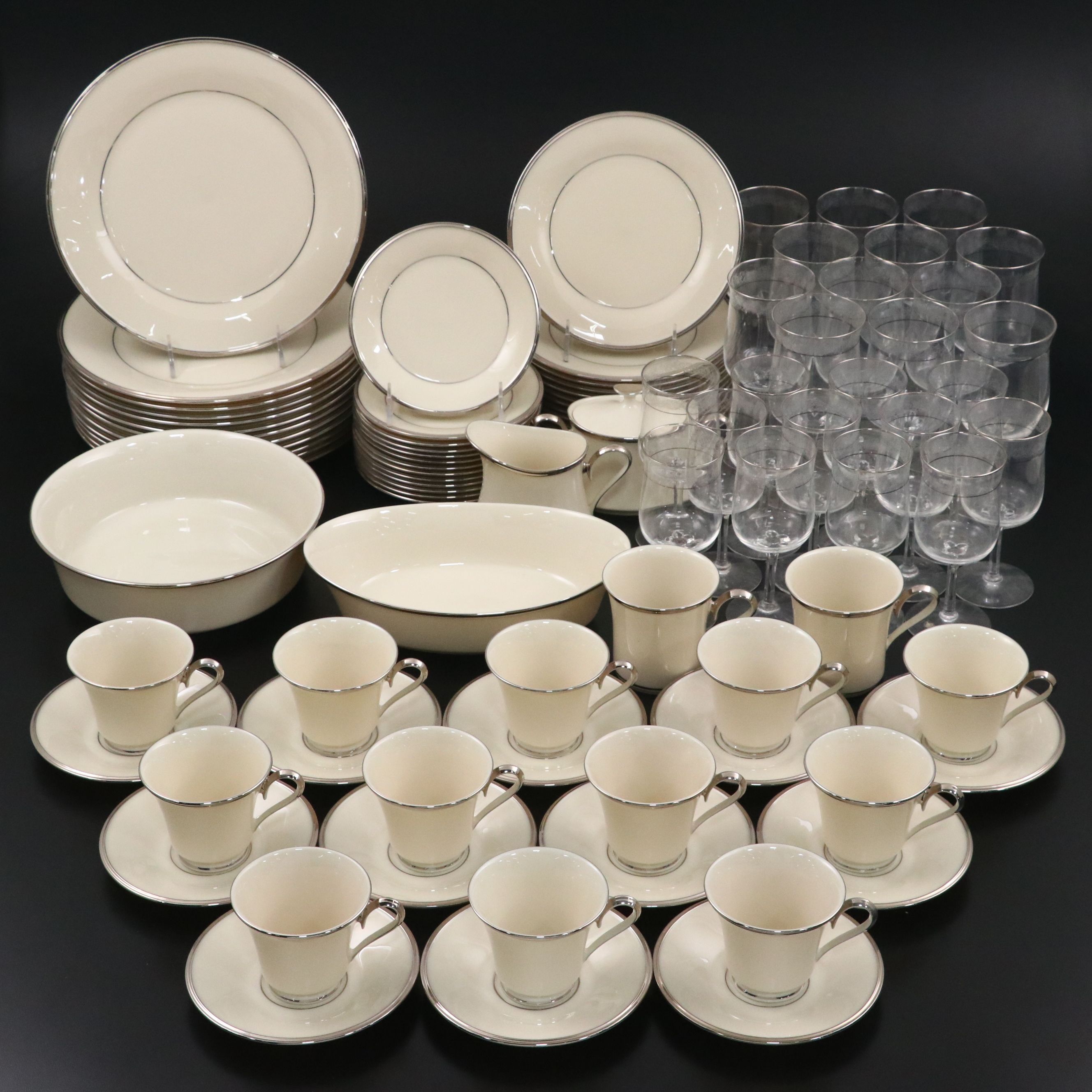 Lenox "Solitaire" Bone China Dinnerware with "Moonspun" Stemware