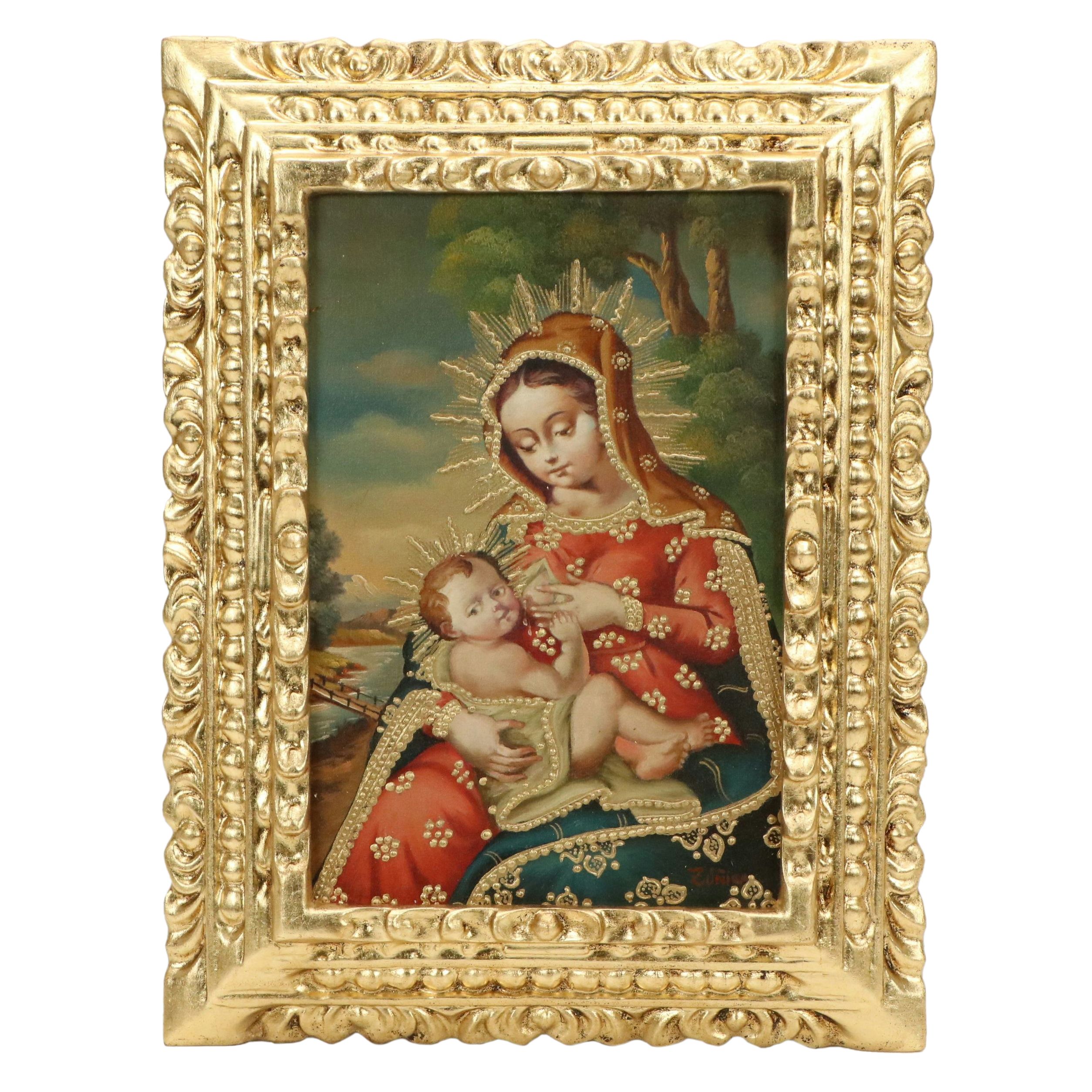 Ernesto Zúñiga Cuzco School Style Oil Painting "Virgin of Milk"