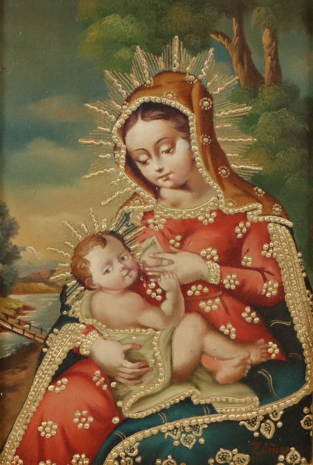 Ernesto Zúñiga Cuzco School Style Oil Painting "Virgin of Milk"
