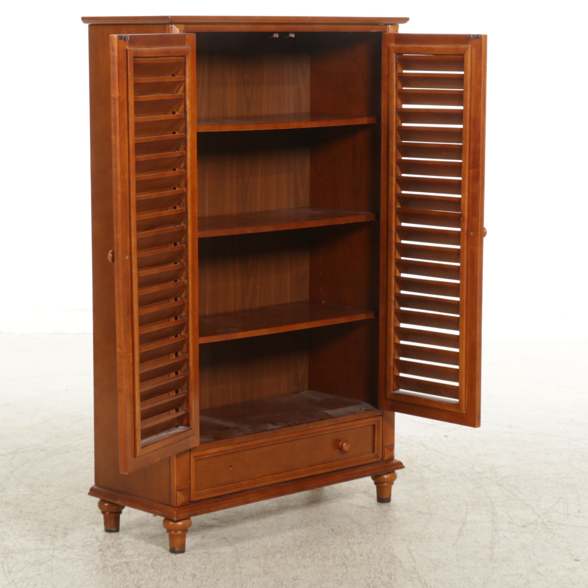 Cherry Finished Cabinet with Louvered Doors
