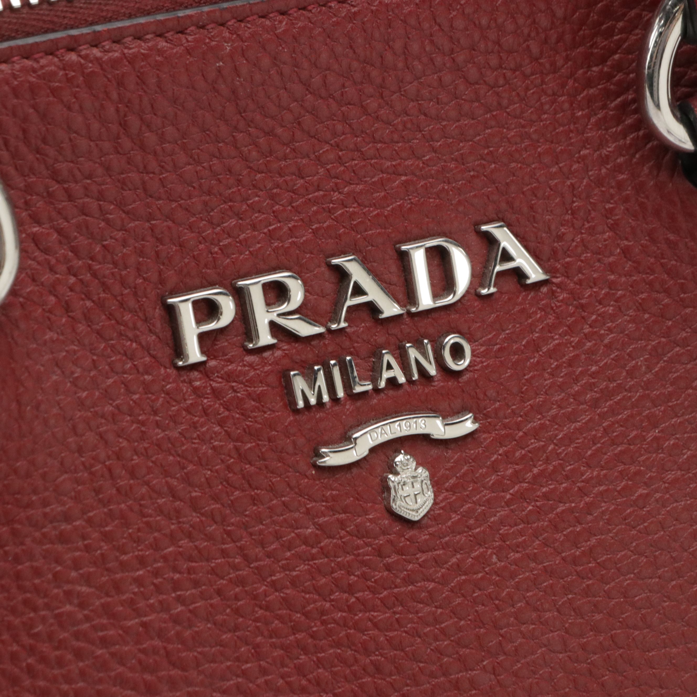 Prada Vitello Phenix Leather Convertible Zip Tote in Rubino