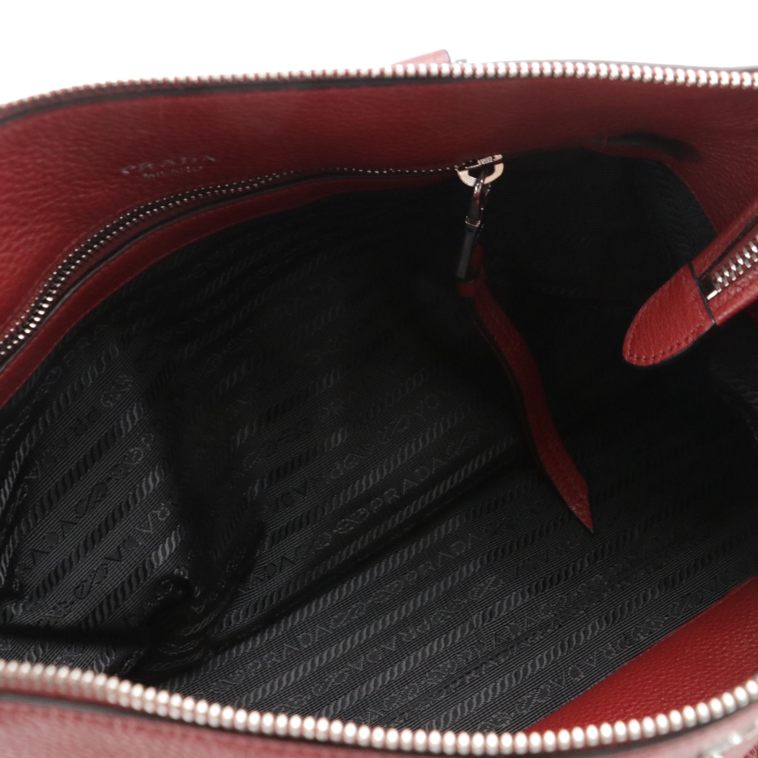 Prada Vitello Phenix Leather Convertible Zip Tote in Rubino