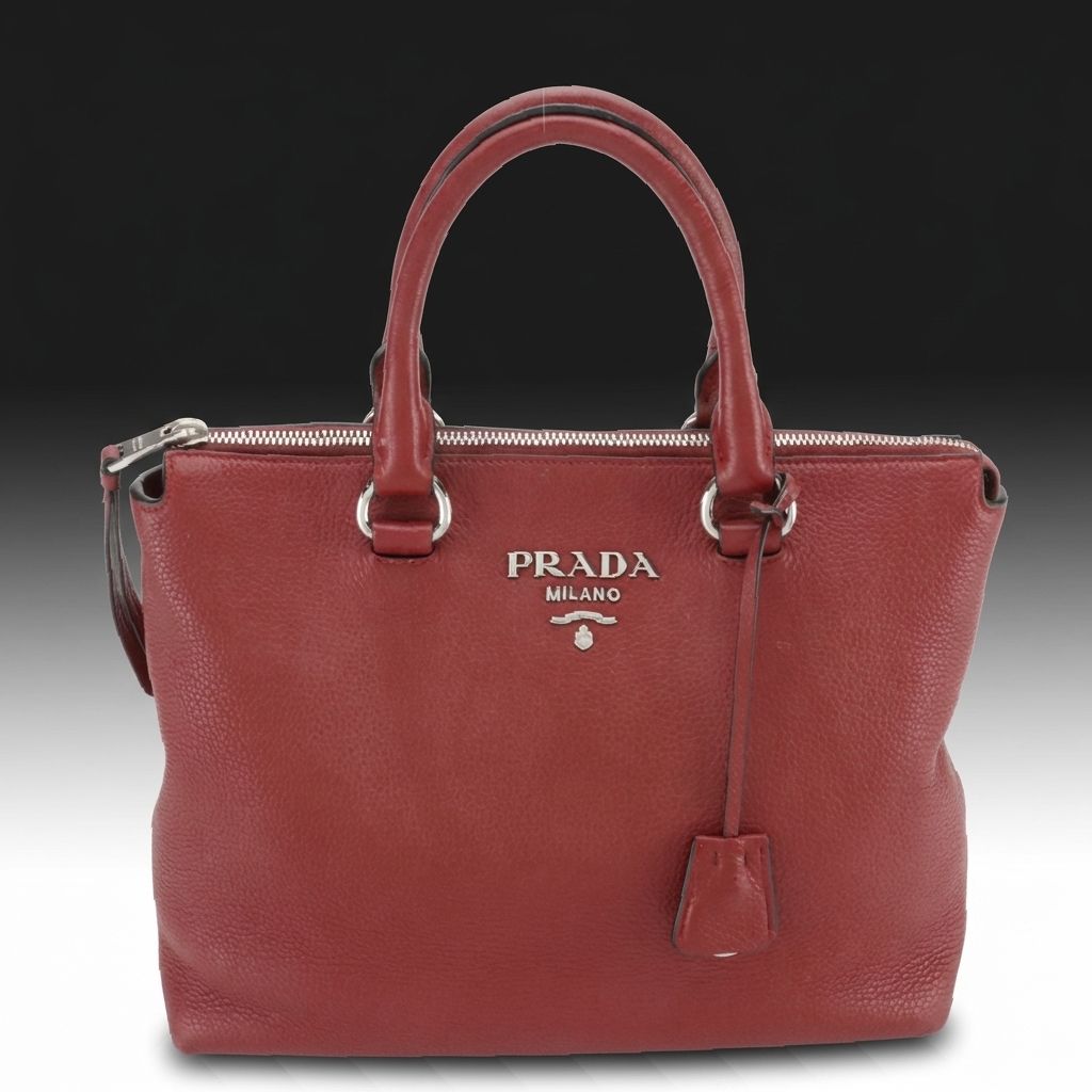 Prada Vitello Phenix Leather Convertible Zip Tote in Rubino