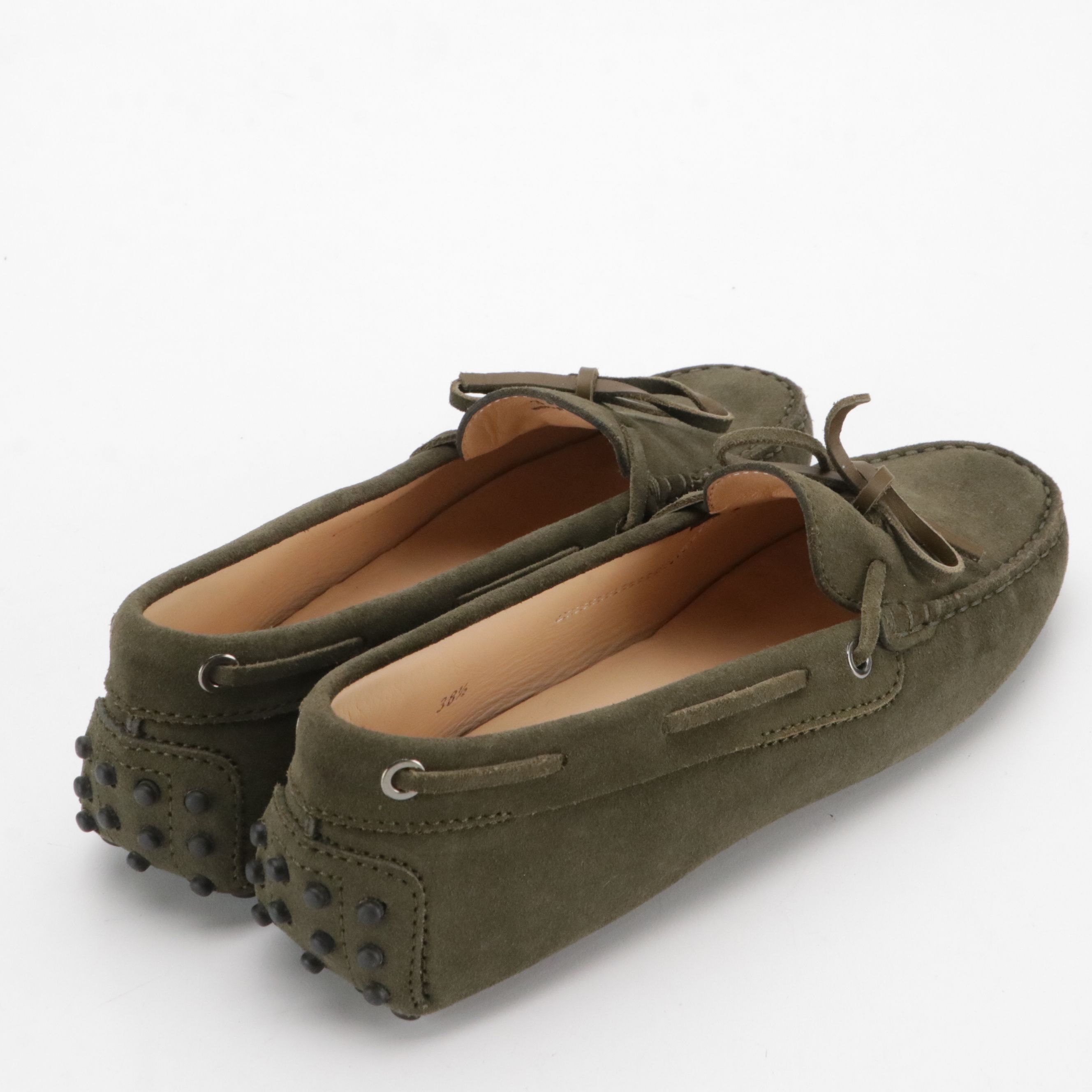 Tod's Bow Moccasin Loafers in Olive Green Suede