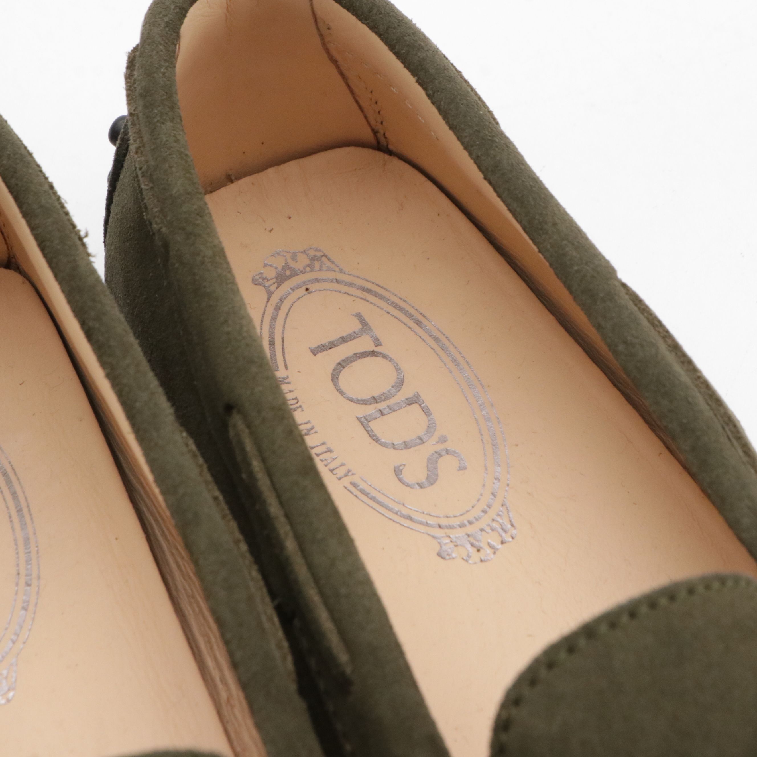 Tod's Bow Moccasin Loafers in Olive Green Suede