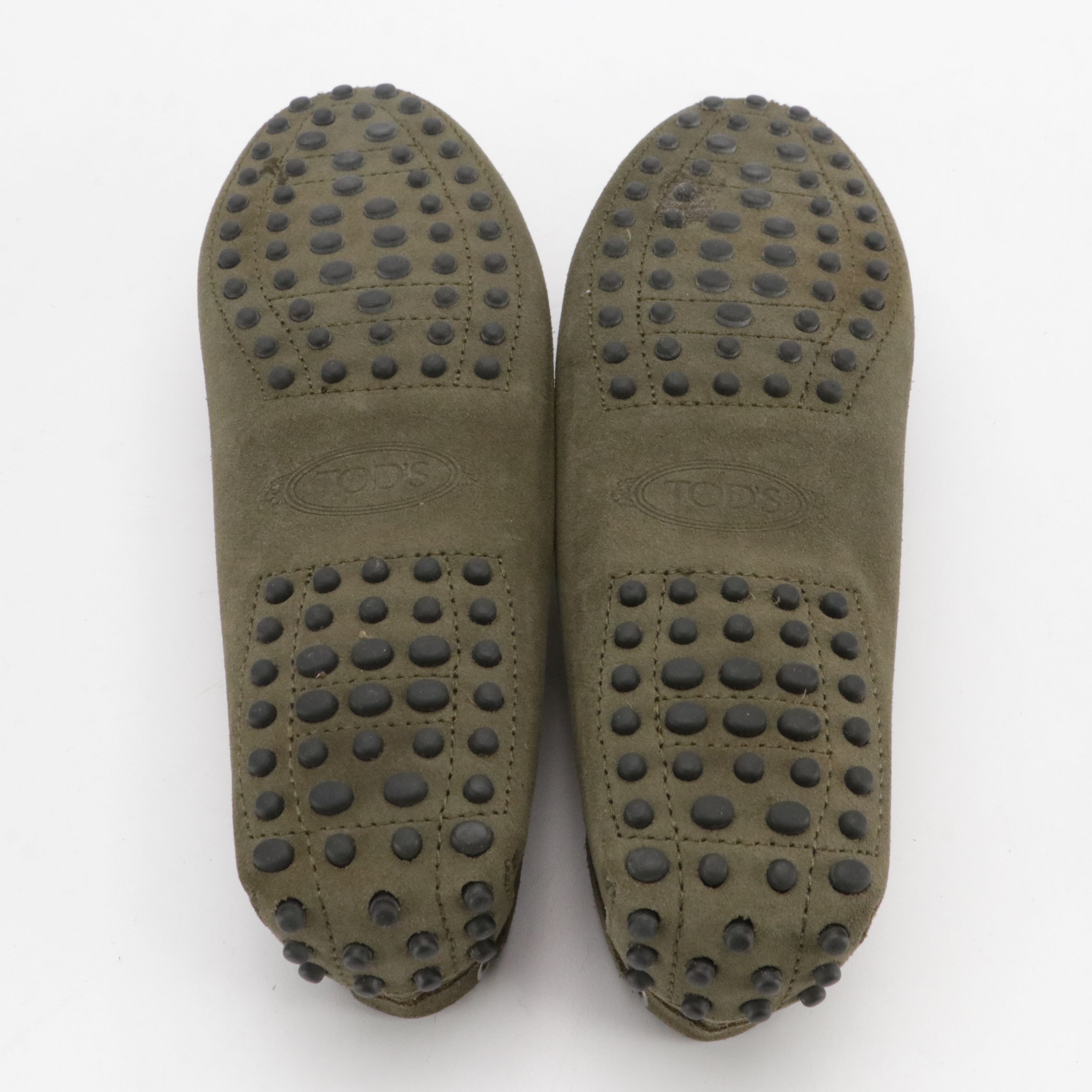 Tod's Bow Moccasin Loafers in Olive Green Suede