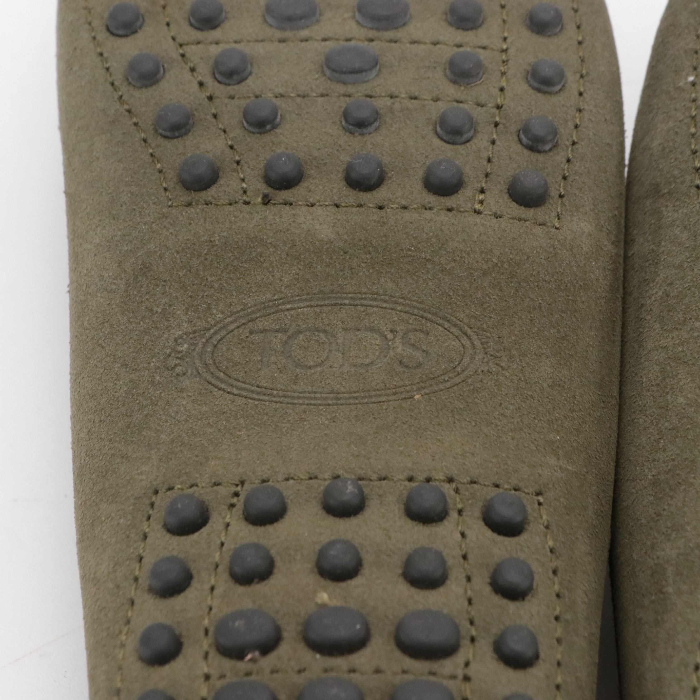 Tod's Bow Moccasin Loafers in Olive Green Suede