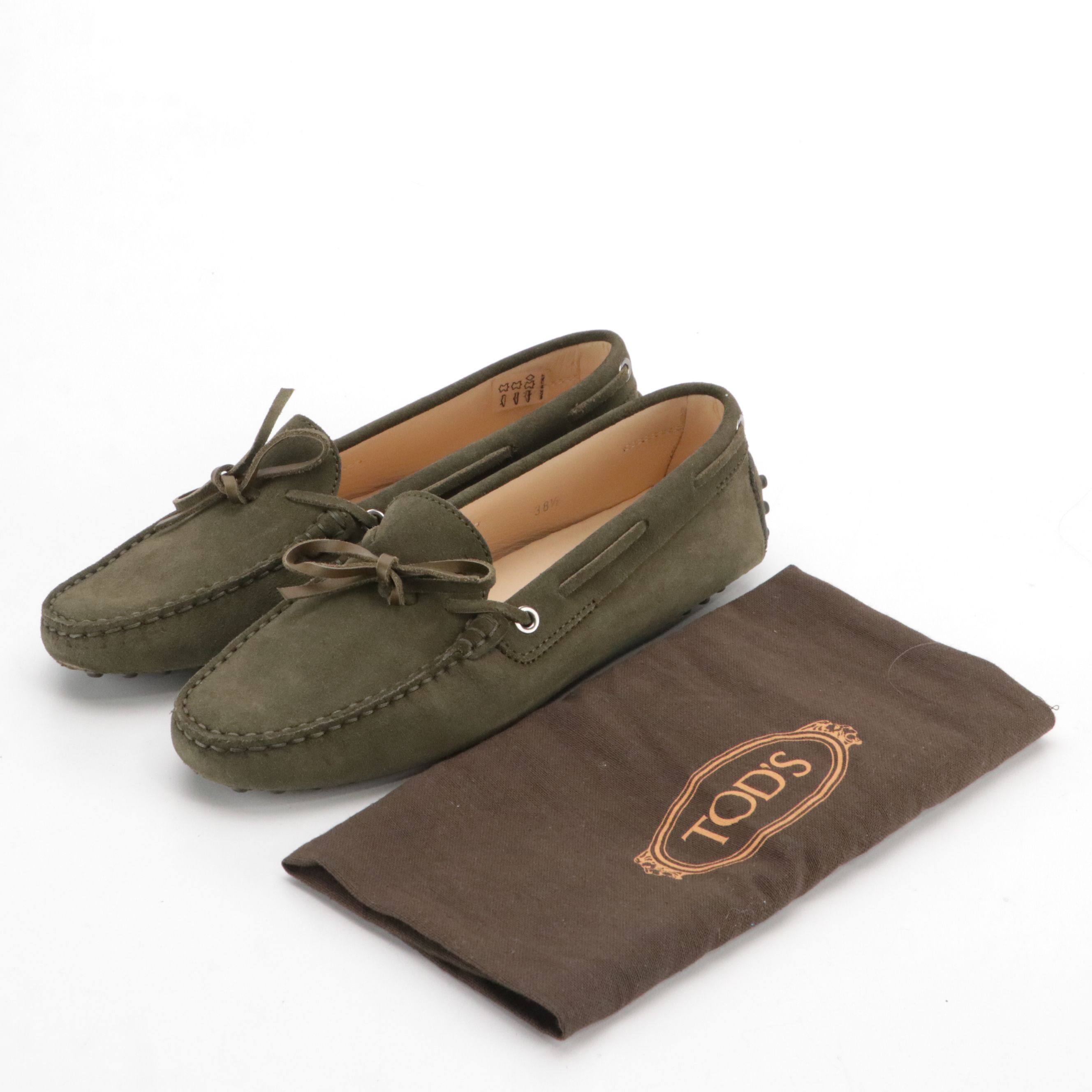 Tod's Bow Moccasin Loafers in Olive Green Suede