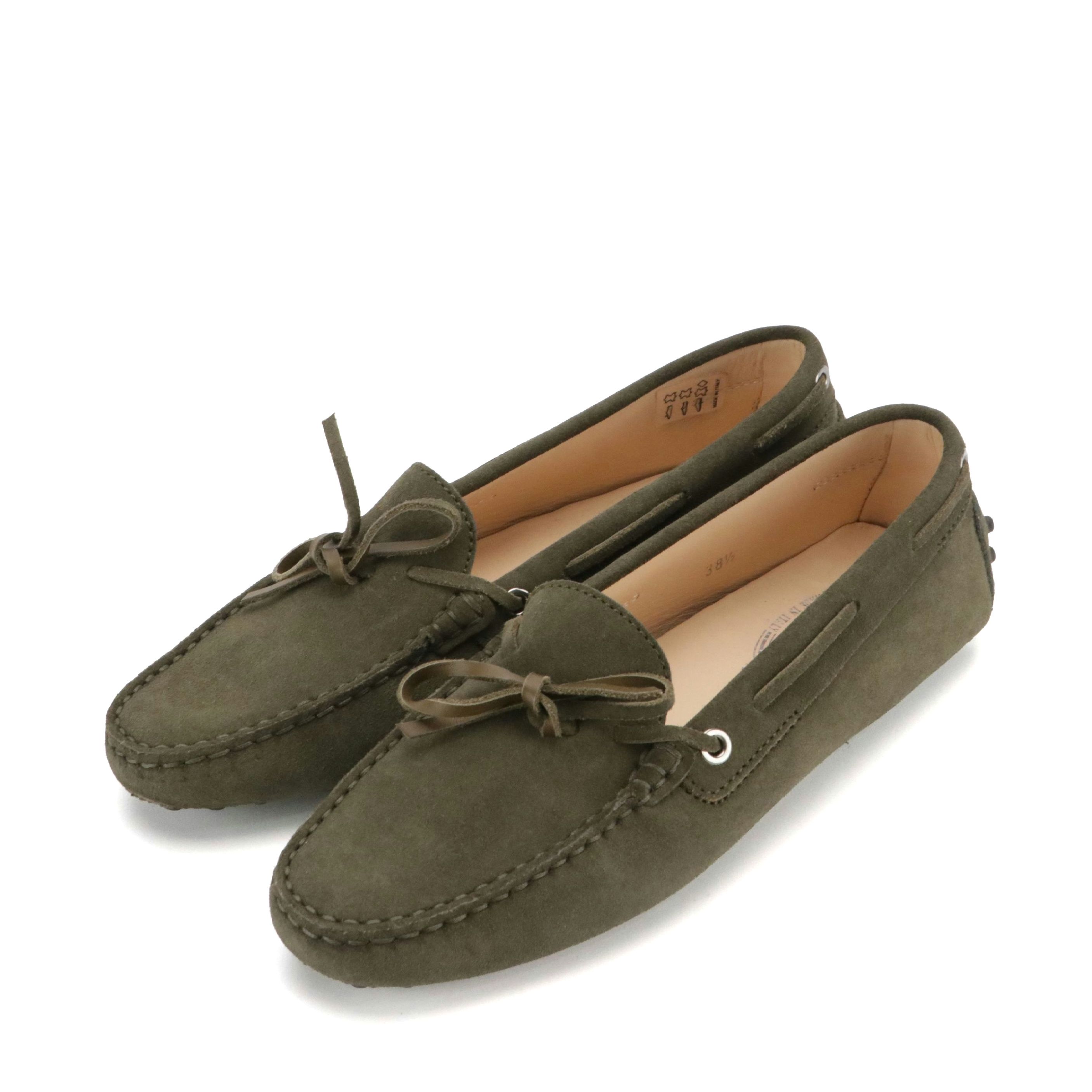 Tod's Bow Moccasin Loafers in Olive Green Suede