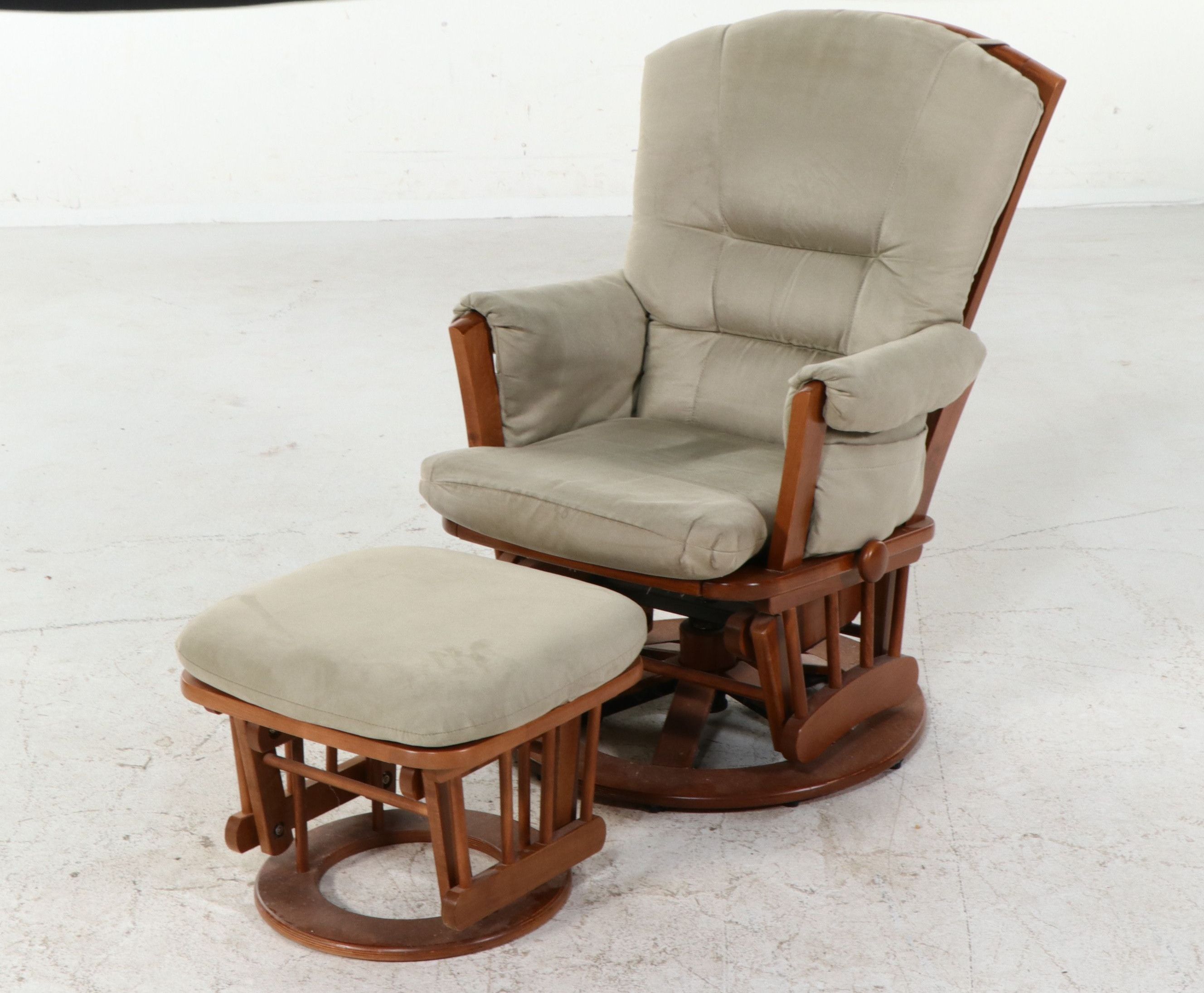 Dutailier Swivel Glider and Ottoman Set, 21st Century