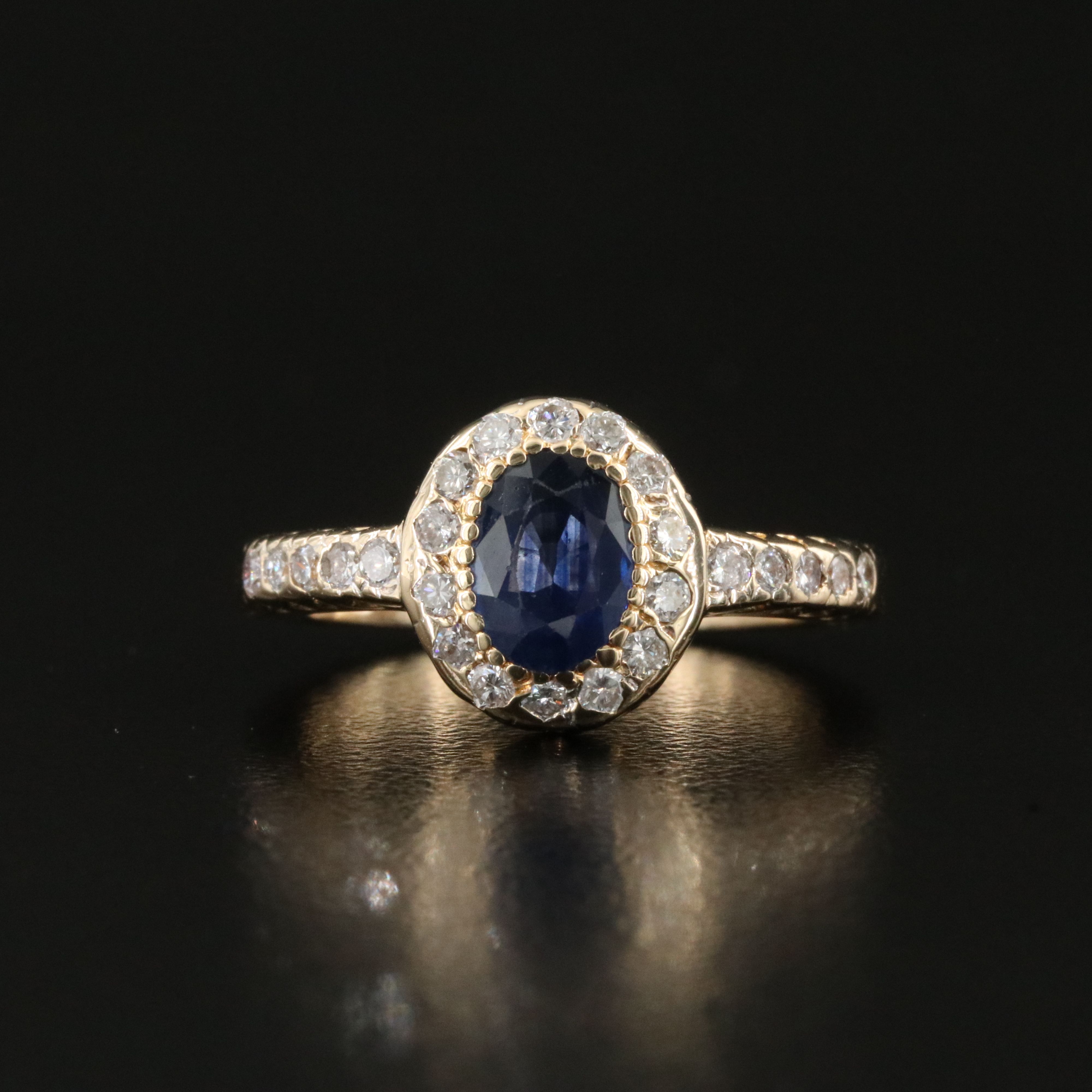 14K Sapphire and Diamond Halo Ring